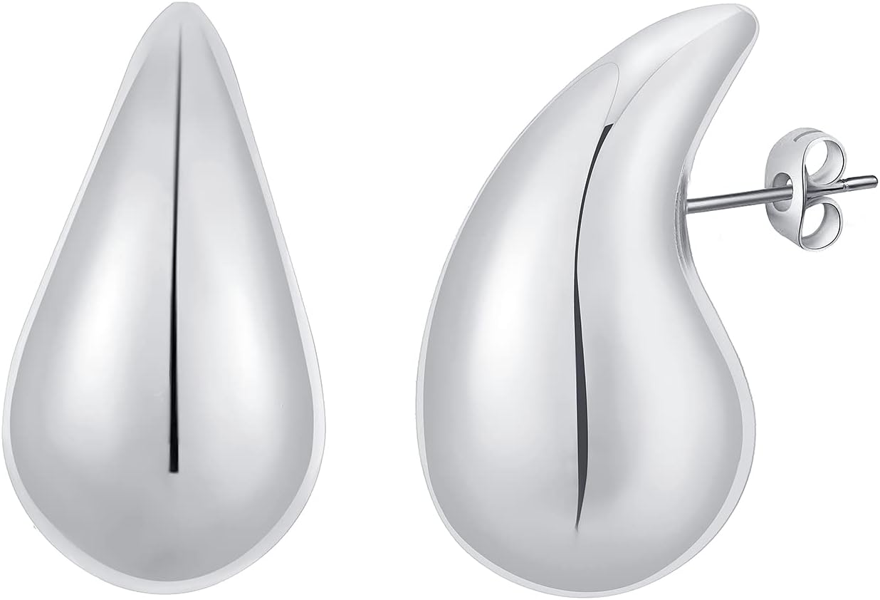 Rajputana Chunky Gold Hoop Earrings for Women, Lightweight Waterdrop Teardrop Ho...