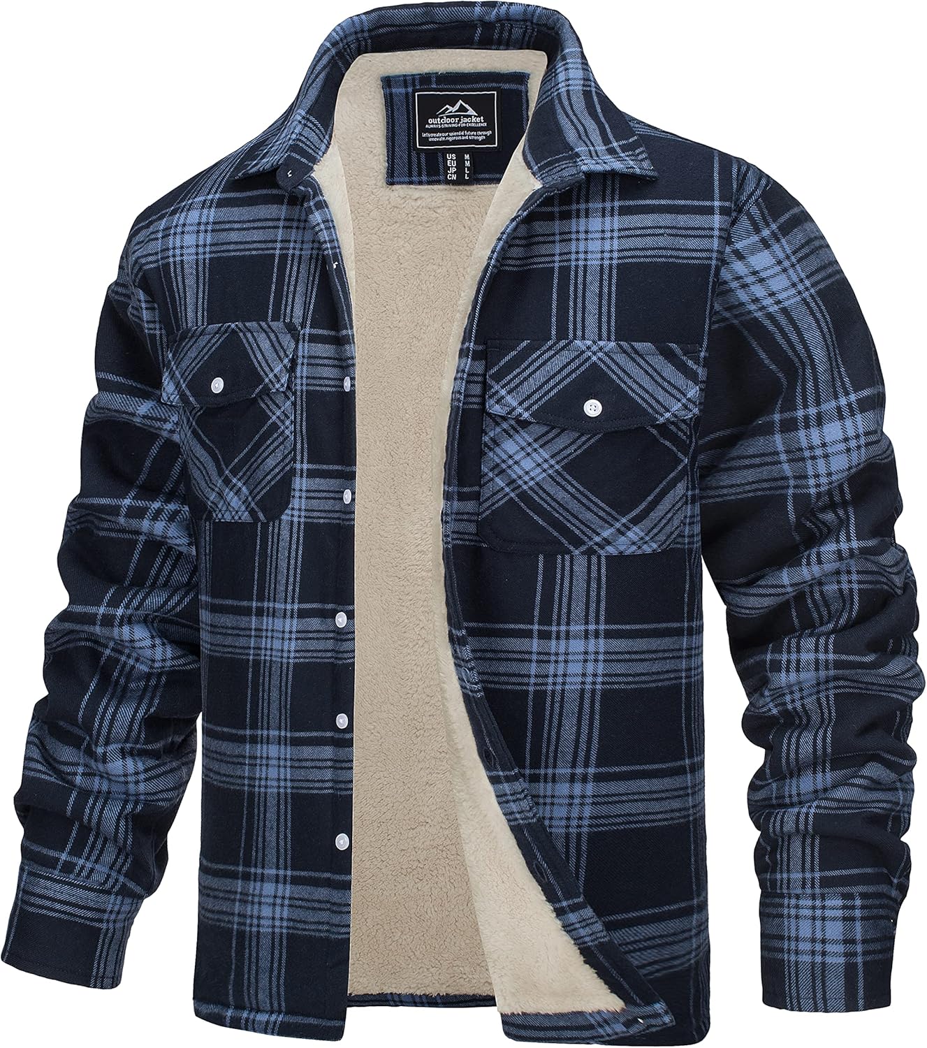 TACVASEN Men's Jackets Fleece Checked Shirt Jacket Flannel Work Jackets Lumberja...