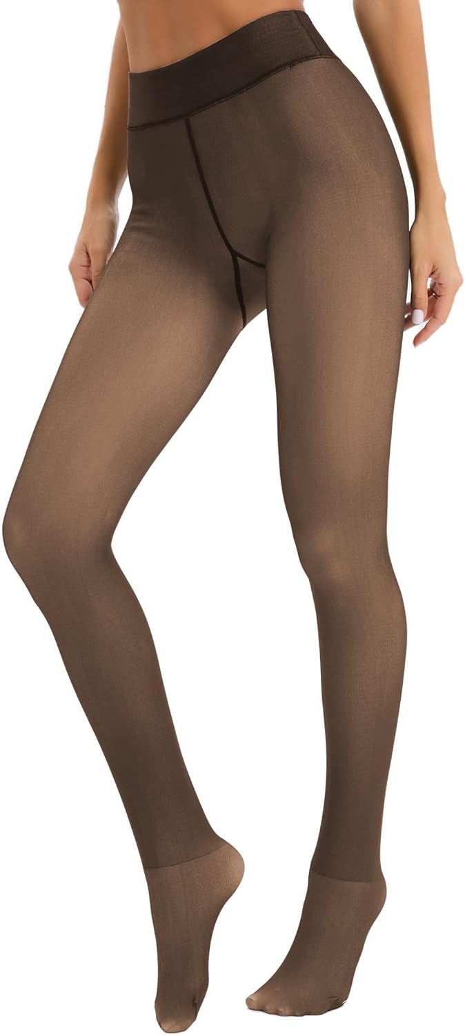 Famulily Women Warm Fleece Fake Translucent Tights Leggings High Waisted Pantyho...