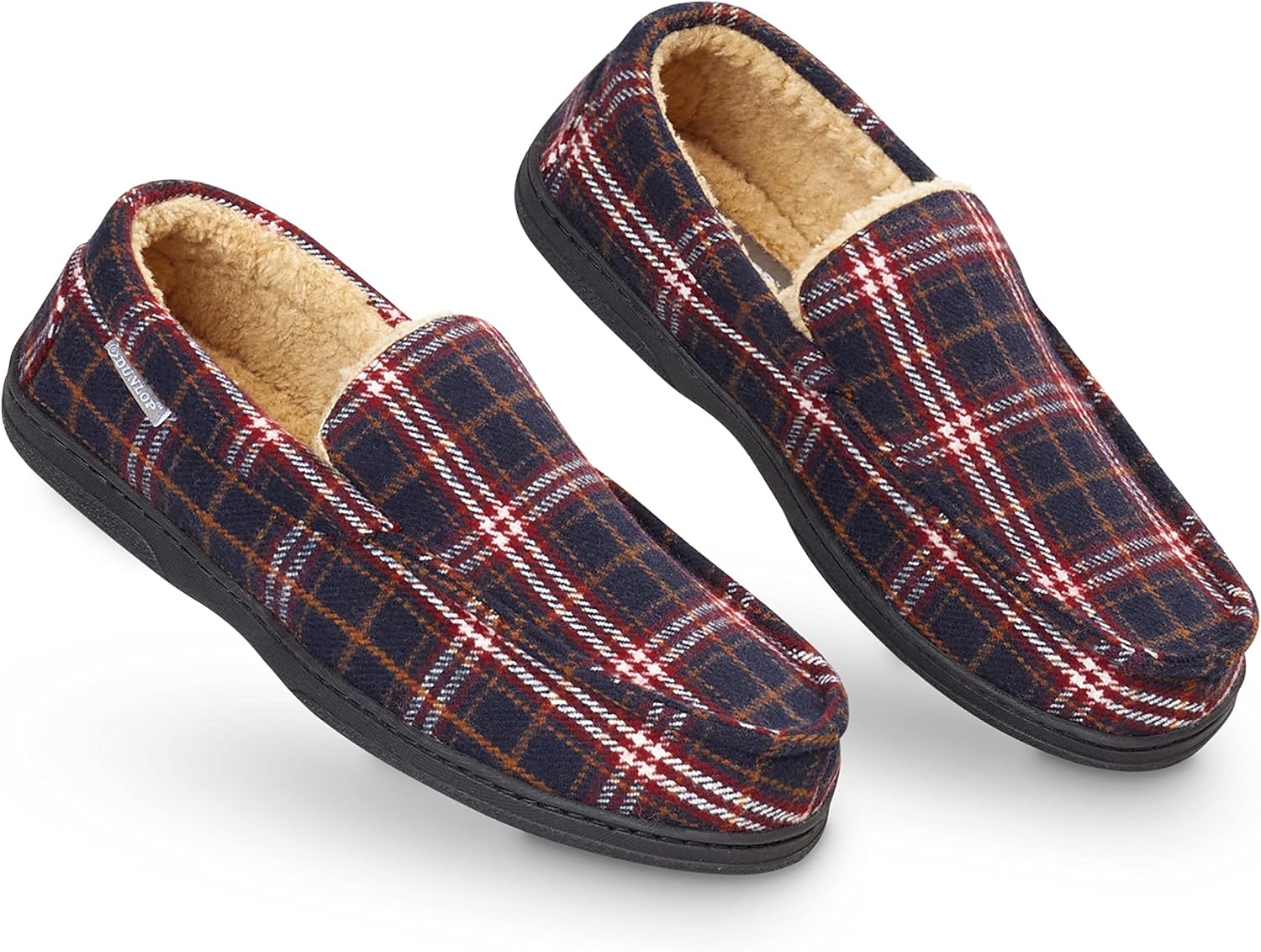 DUNLOP Moccasins Slippers Men Loafers Faux Fur Slippers Rubber Sole Memory Foam...