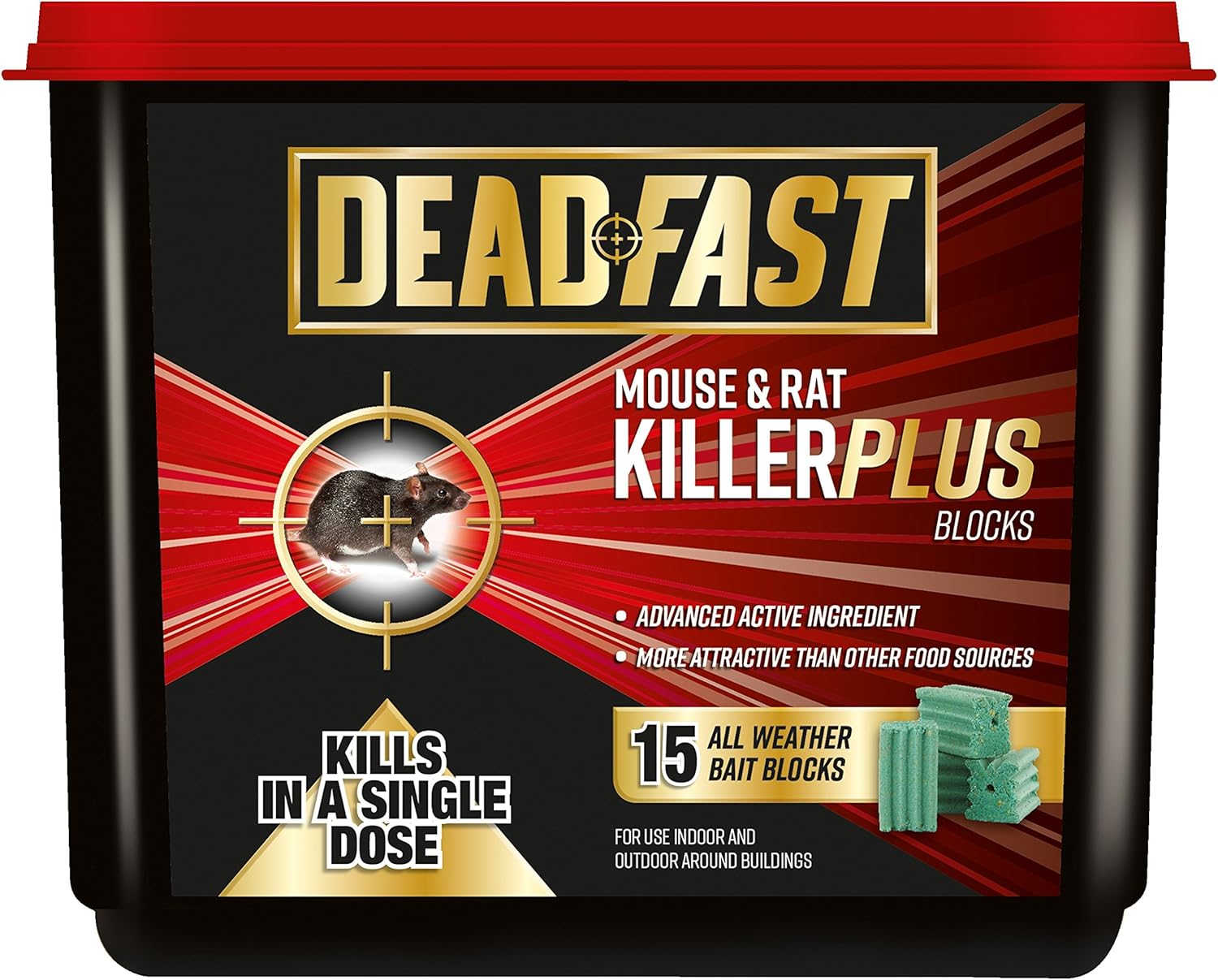 Deadfast Mouse and Rat Killer Plus Poison, 15 Block - Green 15 Pack of Bait Bloc...