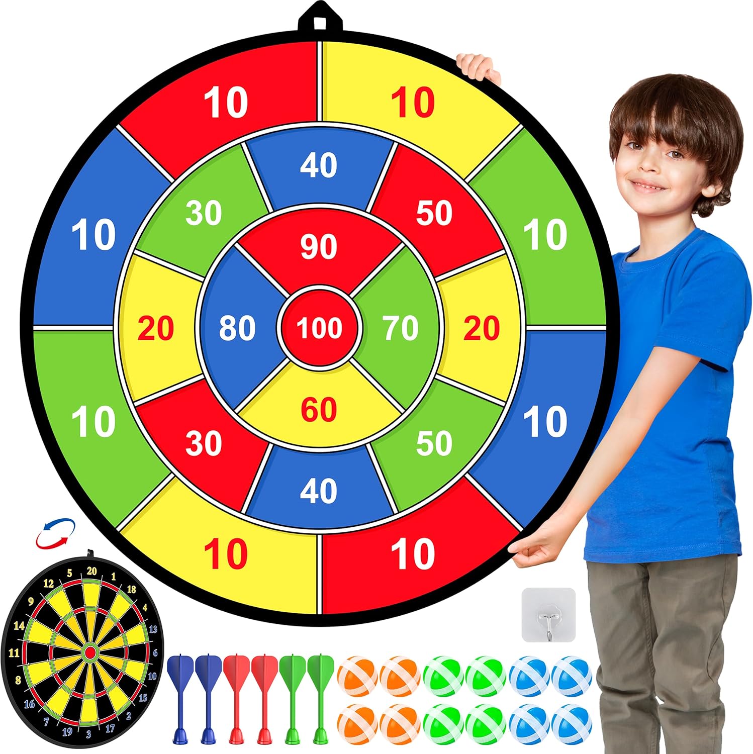 29 Inches Kids Dart Board Set,Double Sided Dart Board with 12 Sticky Balls,6 Dar...