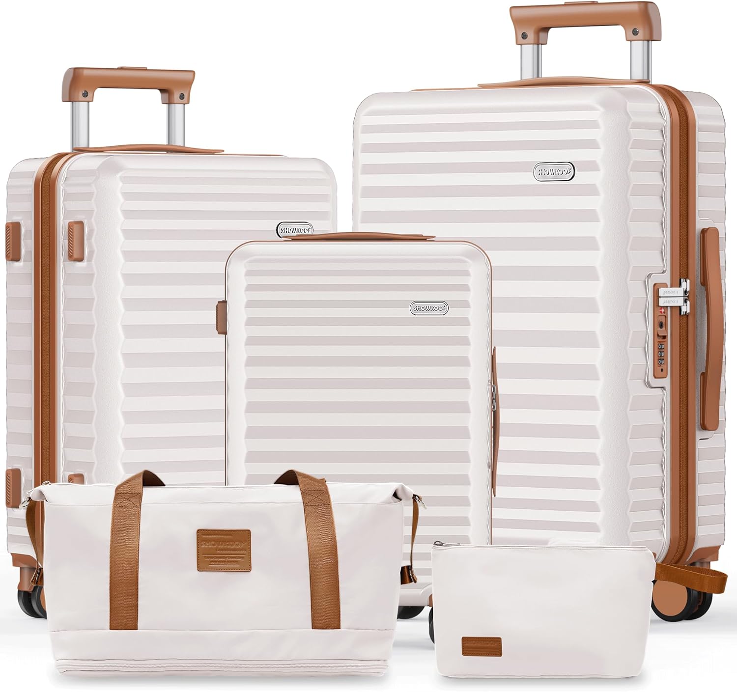 SHOWKOO Suitcase Sets 5 Piece Hard Shell Expandable Lightweight 100% PC Durable...