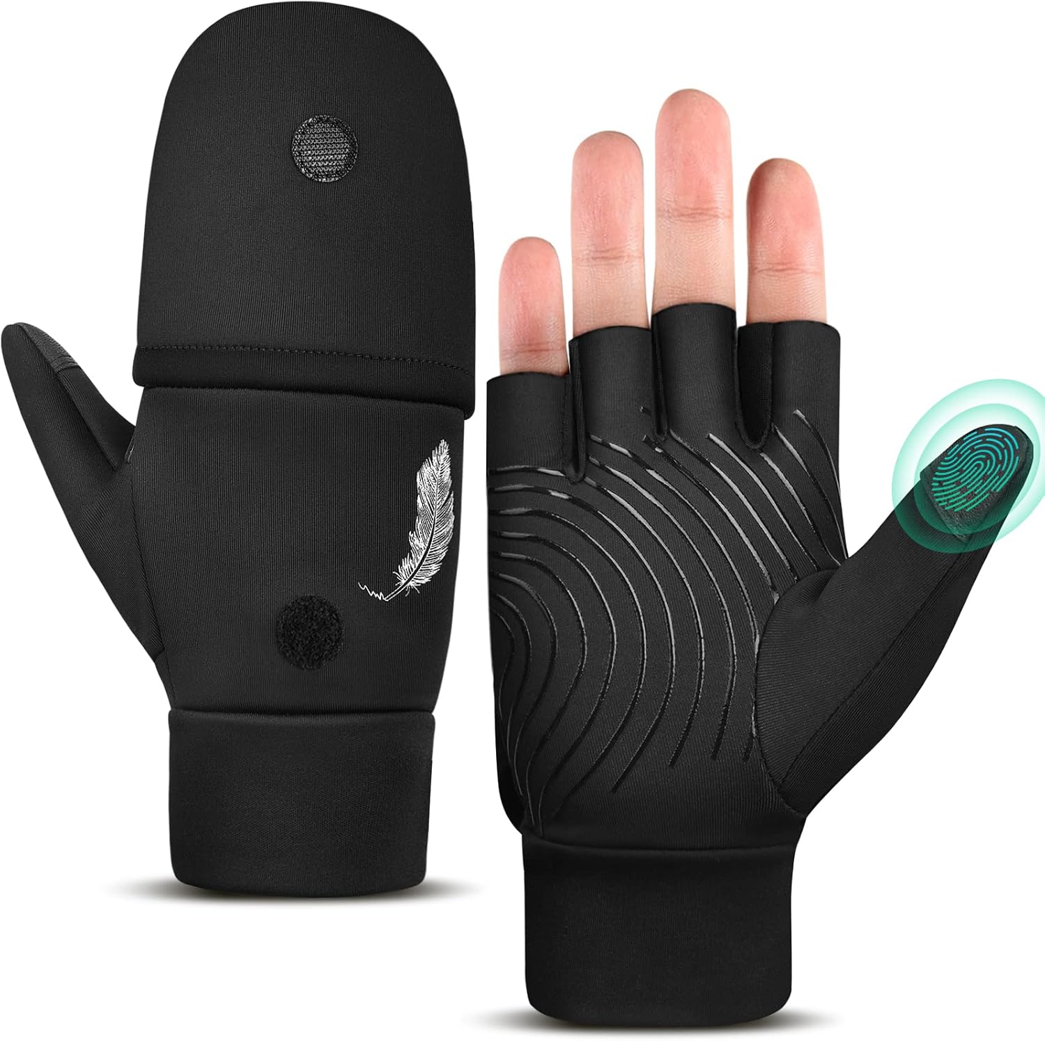 EEFOW Winter Fingerless Gloves for Men & Women: Cold Weather Windproof Warm Wate...