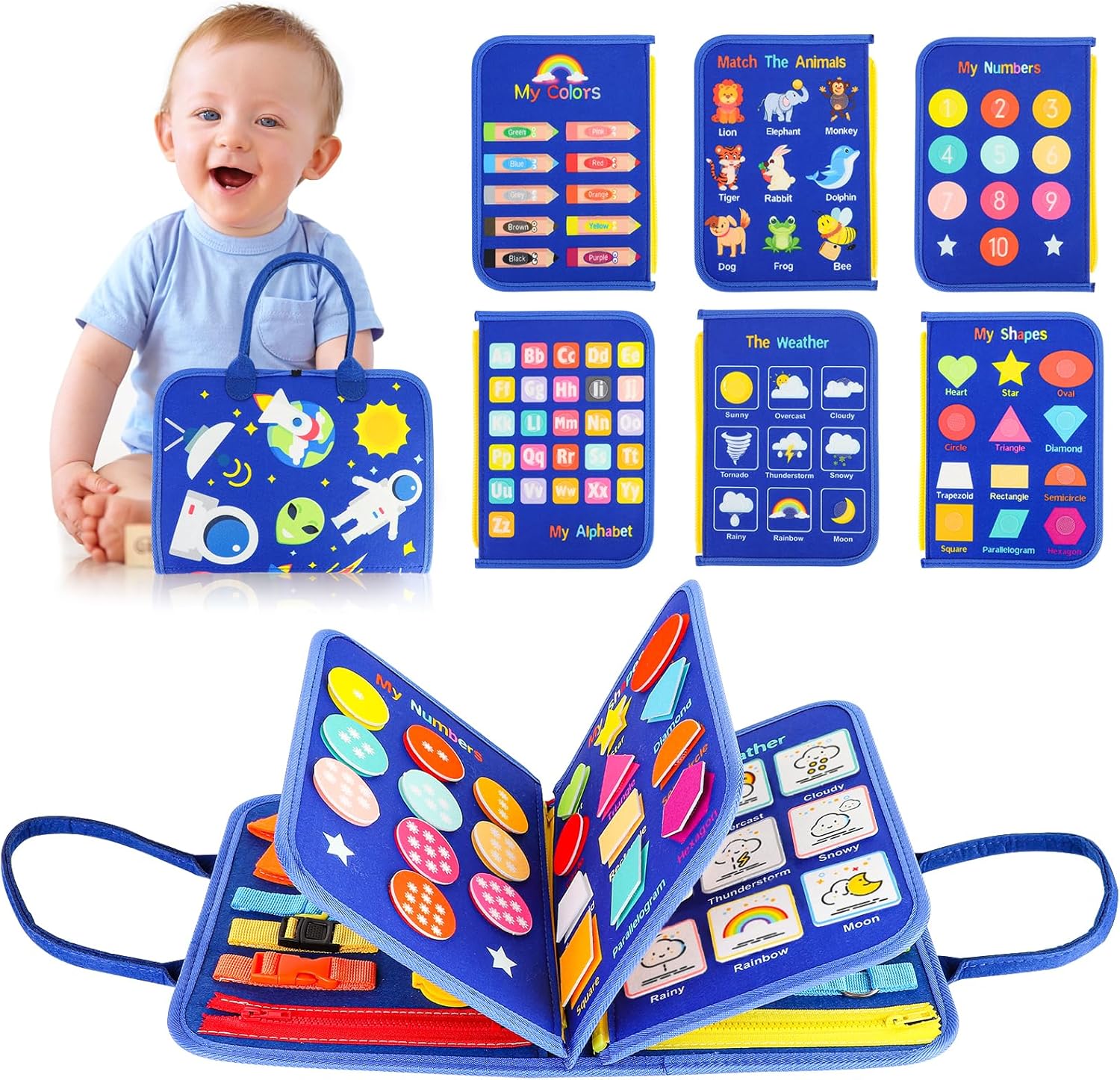 HOMELYLIFE Busy Board for Toddlers, 21 In 1 Sensory Board Montessori Toys for 1...