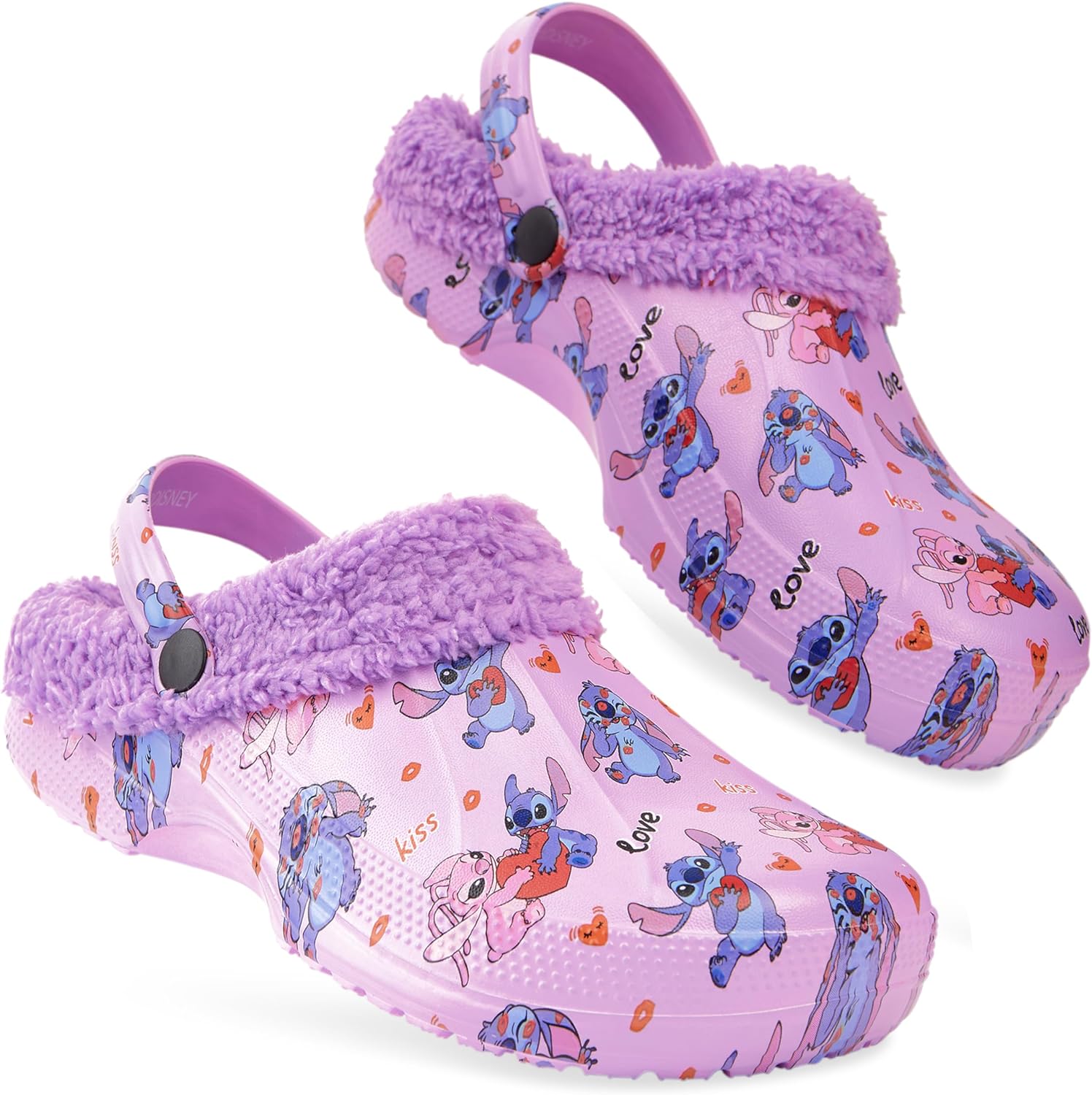 Disney Stitch Clogs Womens Winter Fleece Lining & Removable Charms - Warm Slip O...