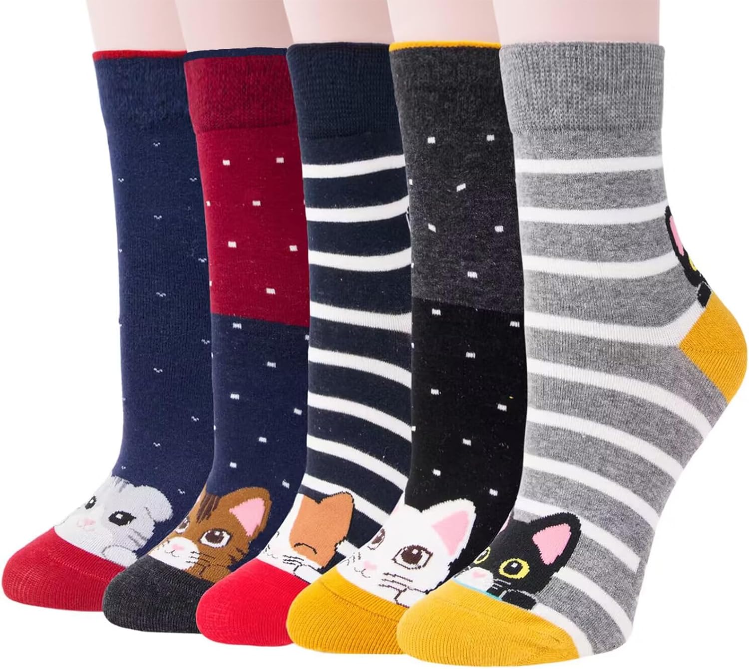 Justay Comf 5 Pairs Womens Animal Funny Socks, Cute Cat Dog Cotton Socks for Lad...