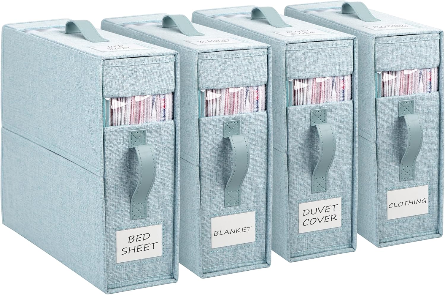 WELTRXE Bed Sheet Organizer, 4 Pack Foldable Bedding Organiser with Handle and W...