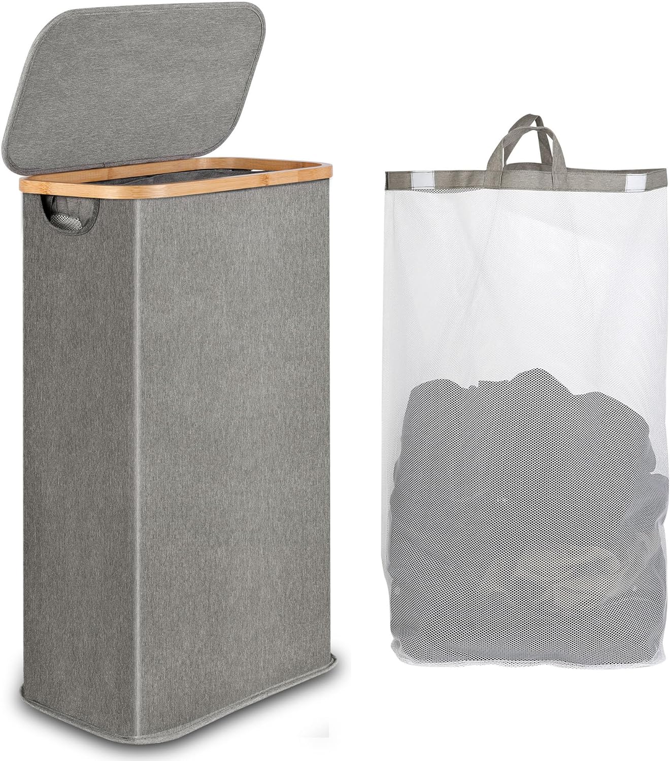 iEGrow Laundry Basket with Lid 60L, Tall Laundry Hamper with Removable and Washa...