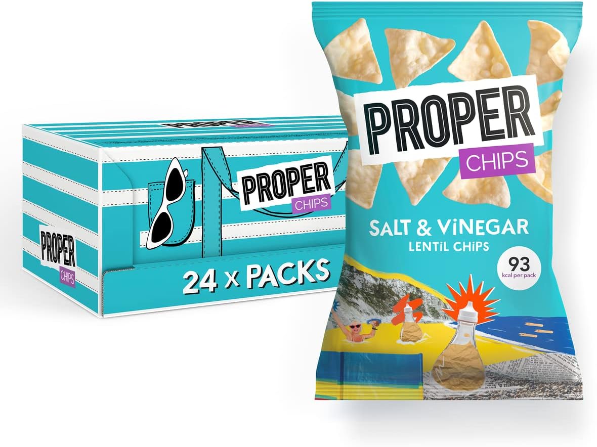 Proper PROPERCHIPS Lentil Crisps Vegan Gluten Free Snack Packs 24 x 20g, Salt an...