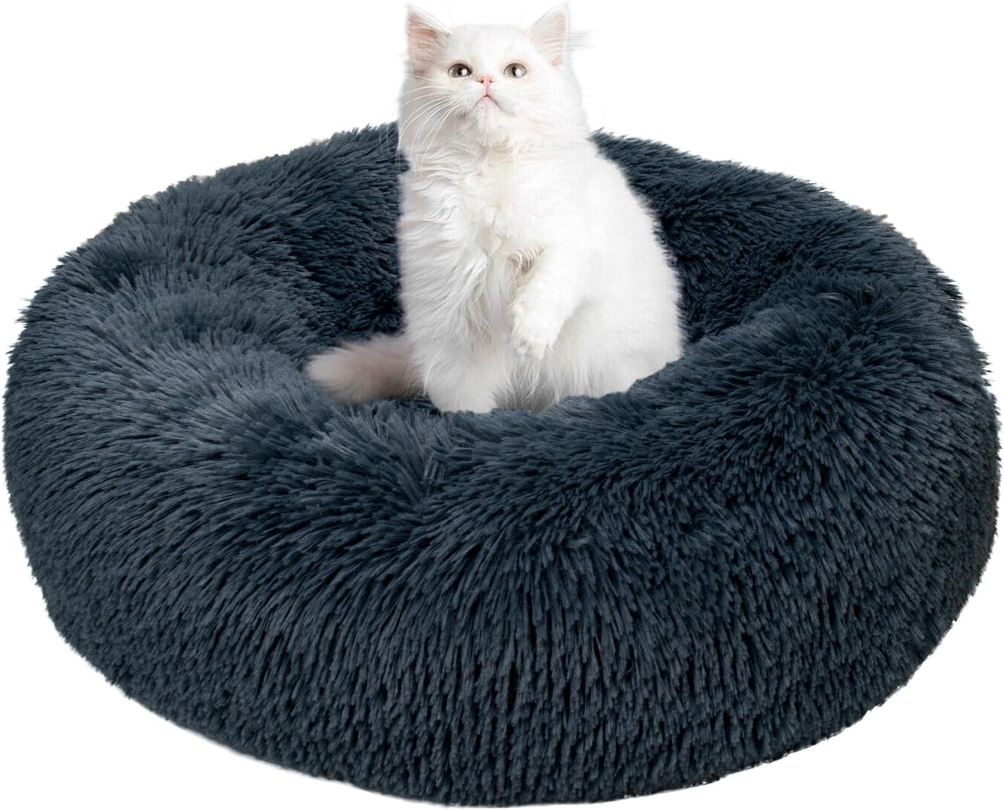 TOHDNC Donut Cat Bed 50cm, Round Calming Fluffy Plush Dog Bed with Non-Slip Bott...