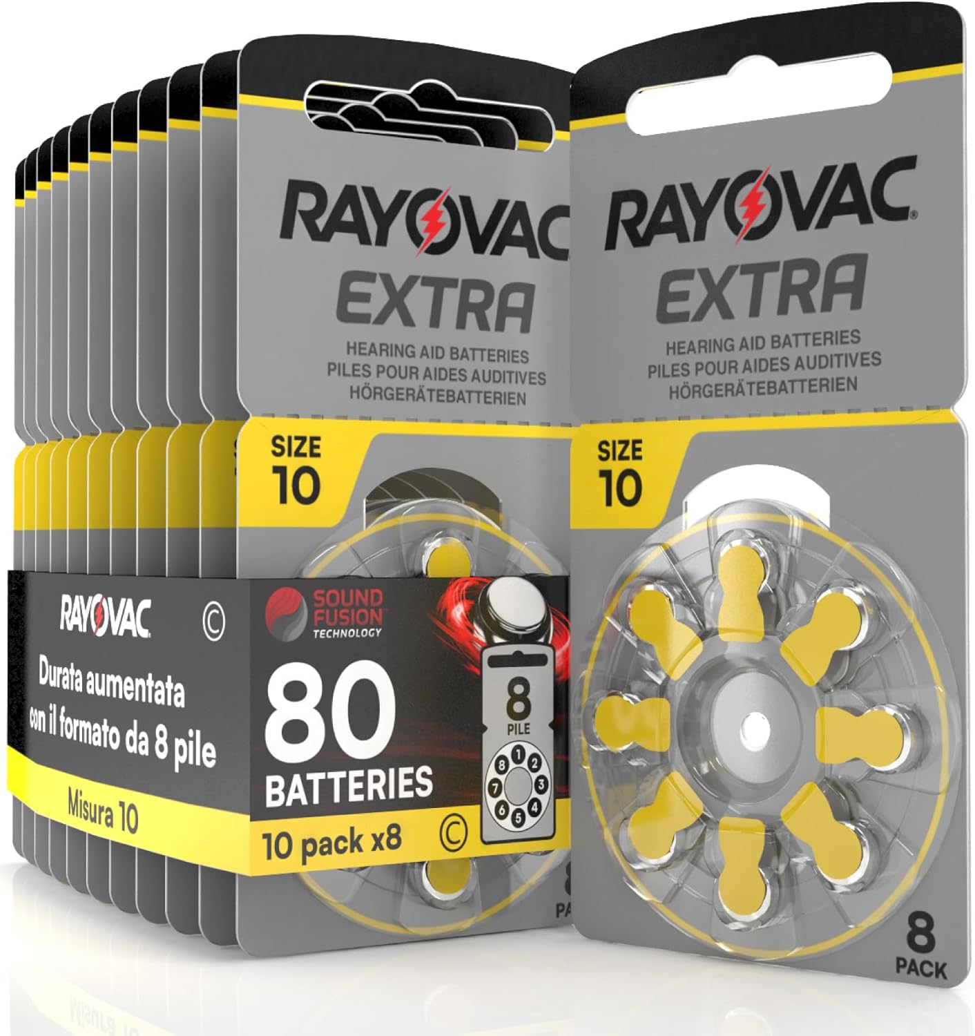 80 Hearing Aid Batteries Rayovac Extra 10. 10x8 Pack PR70 Yellow Size 80 Batteri...