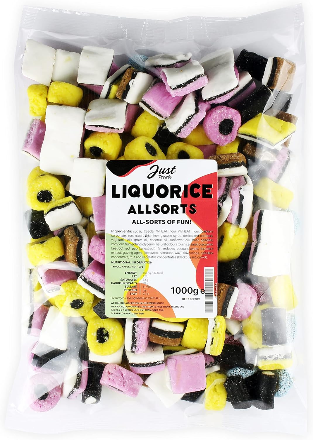 Just Treats Liquorice Allsorts (1 Kilo Party Bag) 1 kg (Pack of 1)