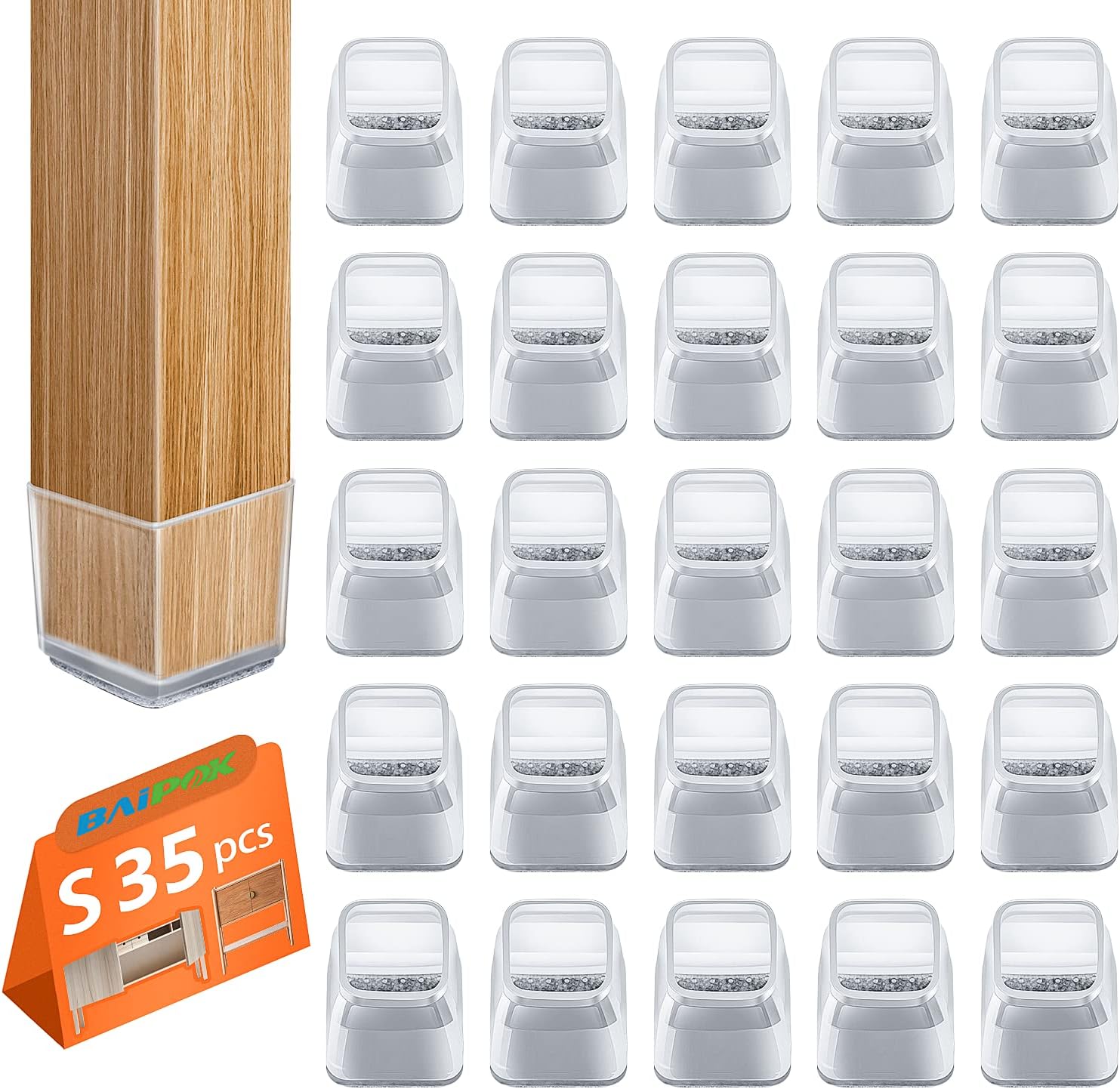 35pcs Square Chair Leg Floor Protectors, Chair Leg Protectors for Hardwood Floor...