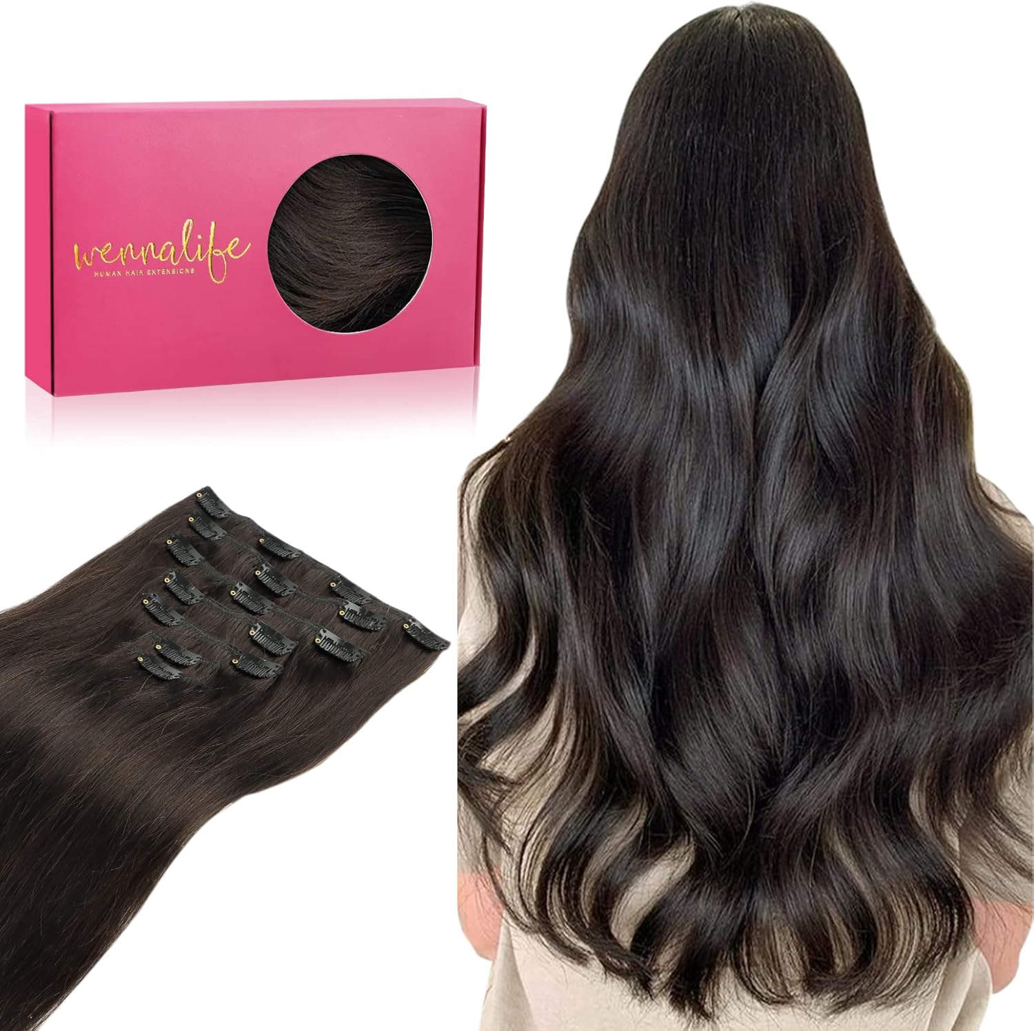 WENNALIFE Hair Extensions Clip In, 20 Inch 120g 7pcs Clip in Hair Extensions Rea...