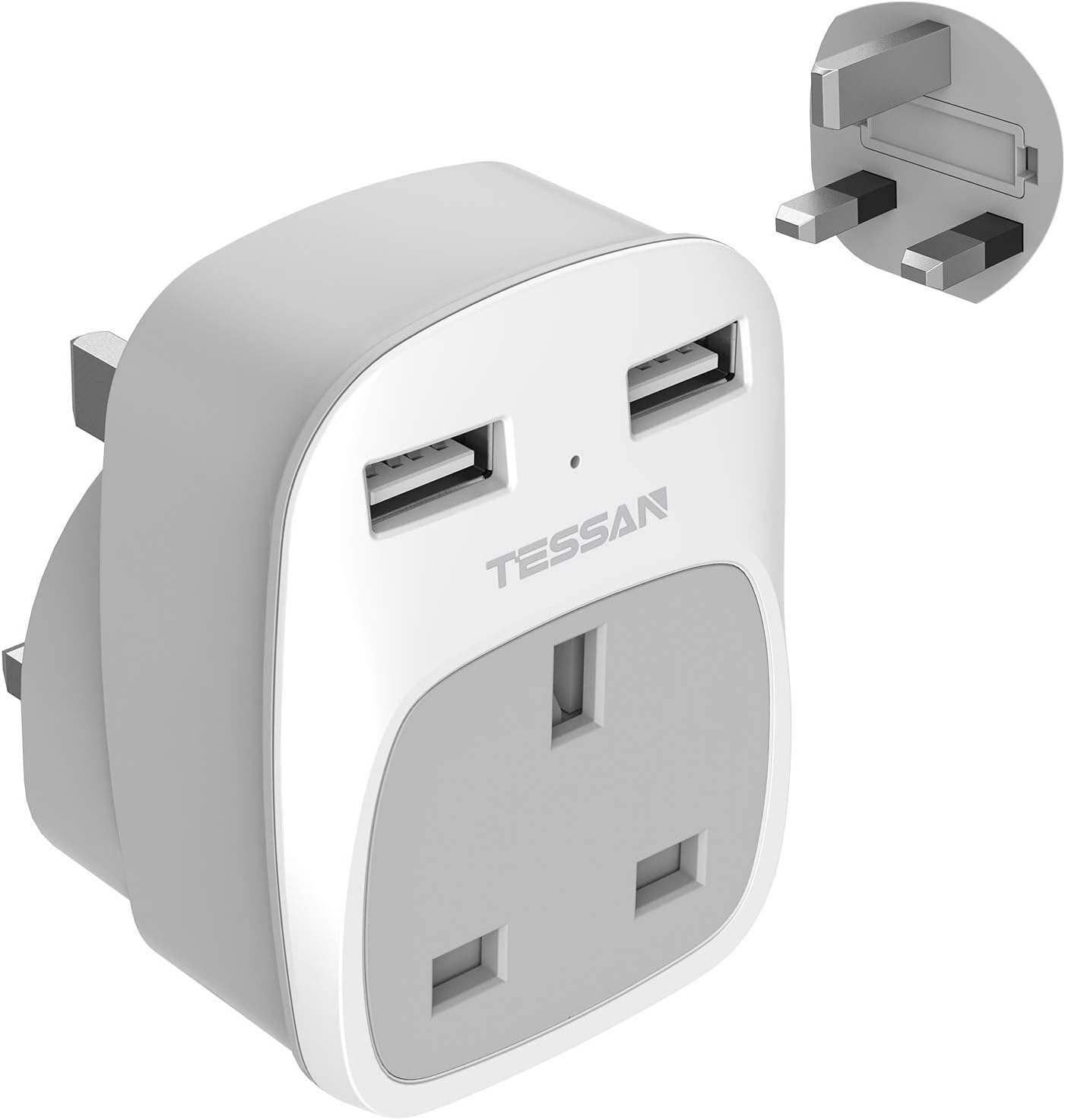 USB Plug Adaptor UK with 2 USB Ports, TESSAN Double USB Charger, USB Wall Socket...