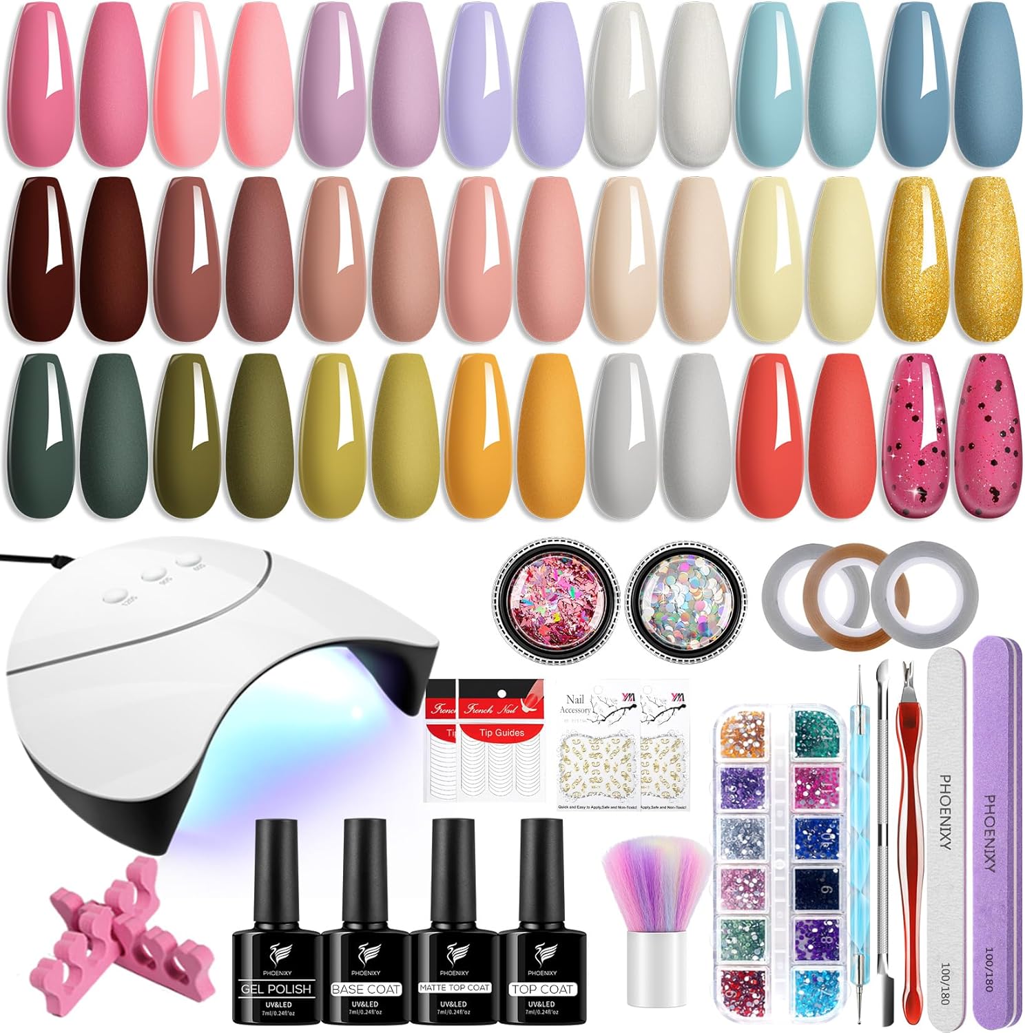 Phoenixy Gel Nail Polish Set - 42 Effects Gel Nail Polish with Nail Lamp Starter...