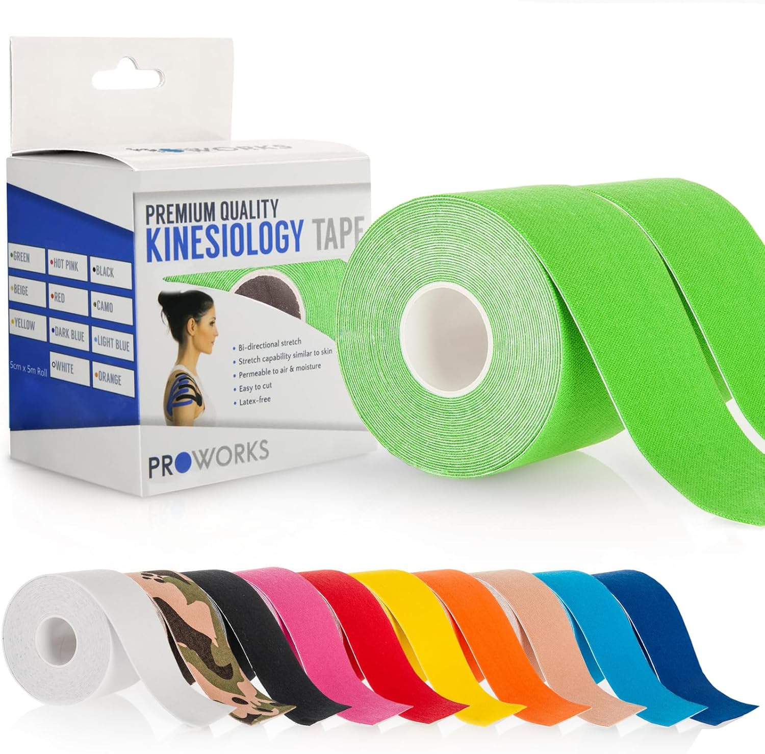 Proworks Kinesiology Tape | 5m Roll of Elastic Muscle Support Tape for Exercise,...