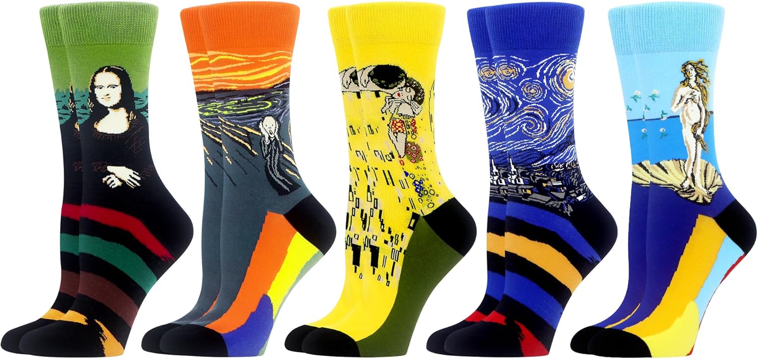 WeciBor 5 Pairs Women's Funny Colorful Novelty Pattern Combed Cotton Socks 4-7 G...