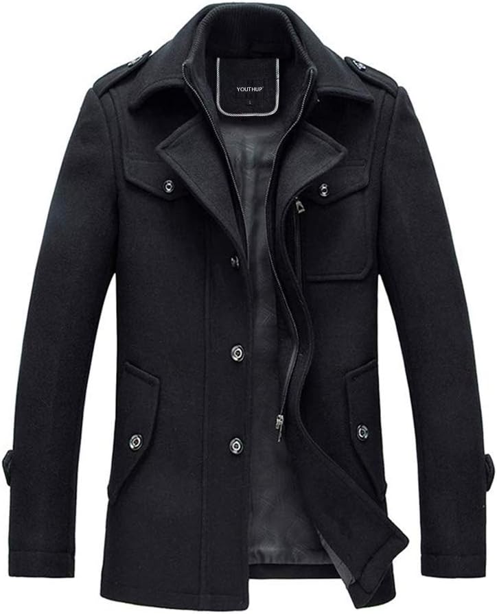 YOUTHUP Mens Wool Coats Casual Thick Short Winter...