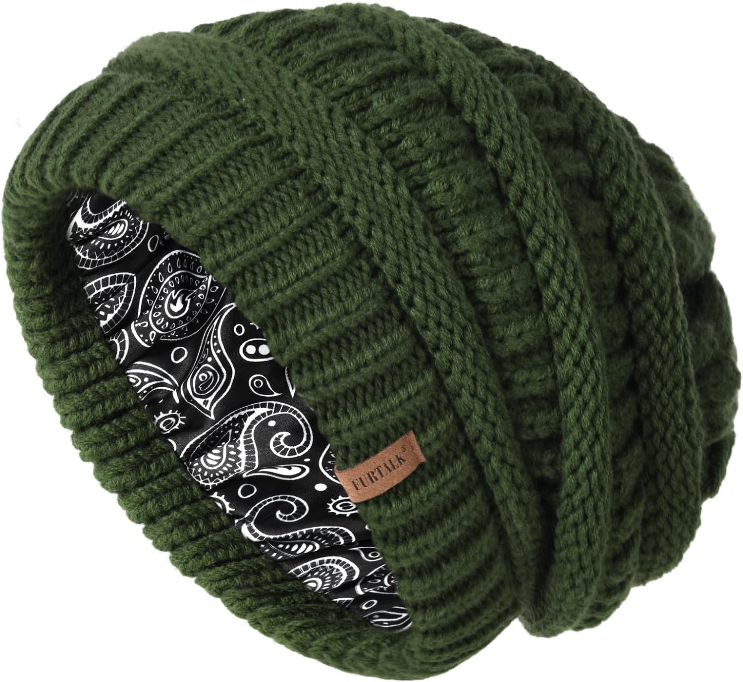 FURTALK Slouchy Beanie Hats for Women Satin Lined Knitted Hat Double Layer Soft...