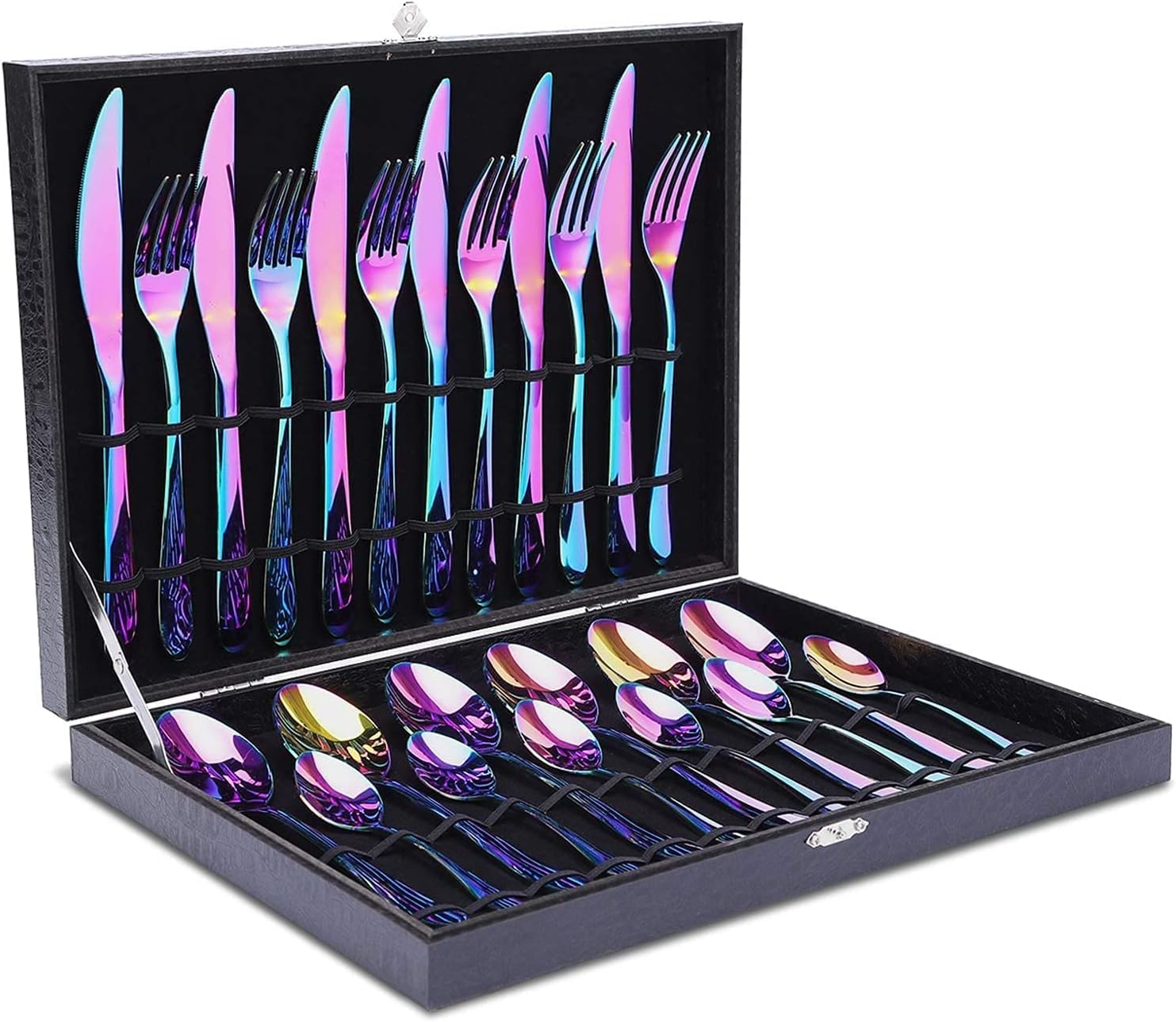 Rainbow Cutlery Set, 24 Piece Flatware Set Stainless Steel Silverware Set 6 Peop...