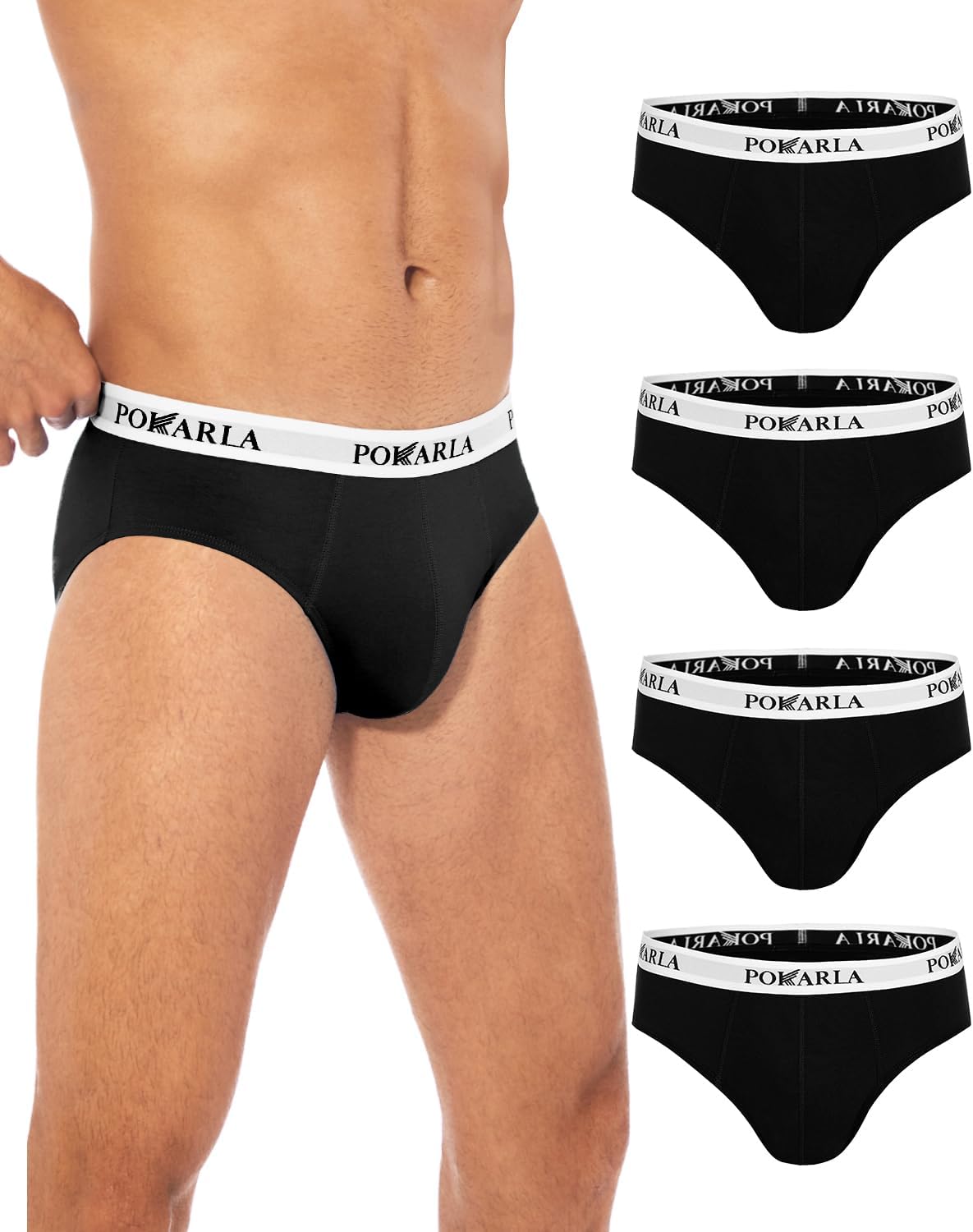 POKARLA Men's Cotton Briefs Underwear No Fly Triangle Underpants M Black