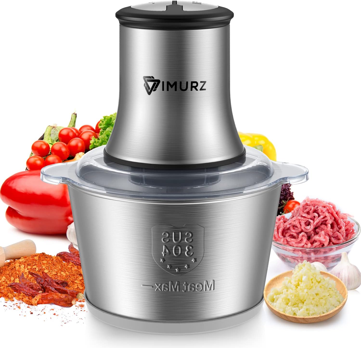 2L Electric Mini Food Chopper Food Processor Meat Grinder,4 Bi-Level Blades,500...