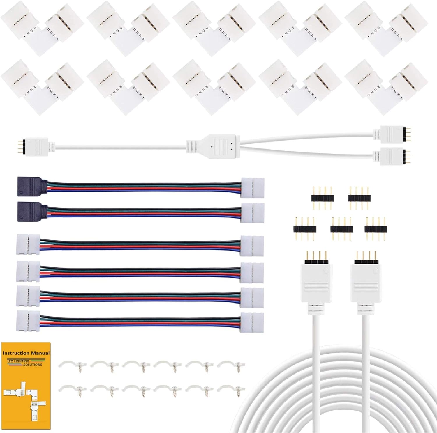 REDTRON Led Strip Connectors Kit, 10mm RGB Led Light Connector Includes 10x L Sh...