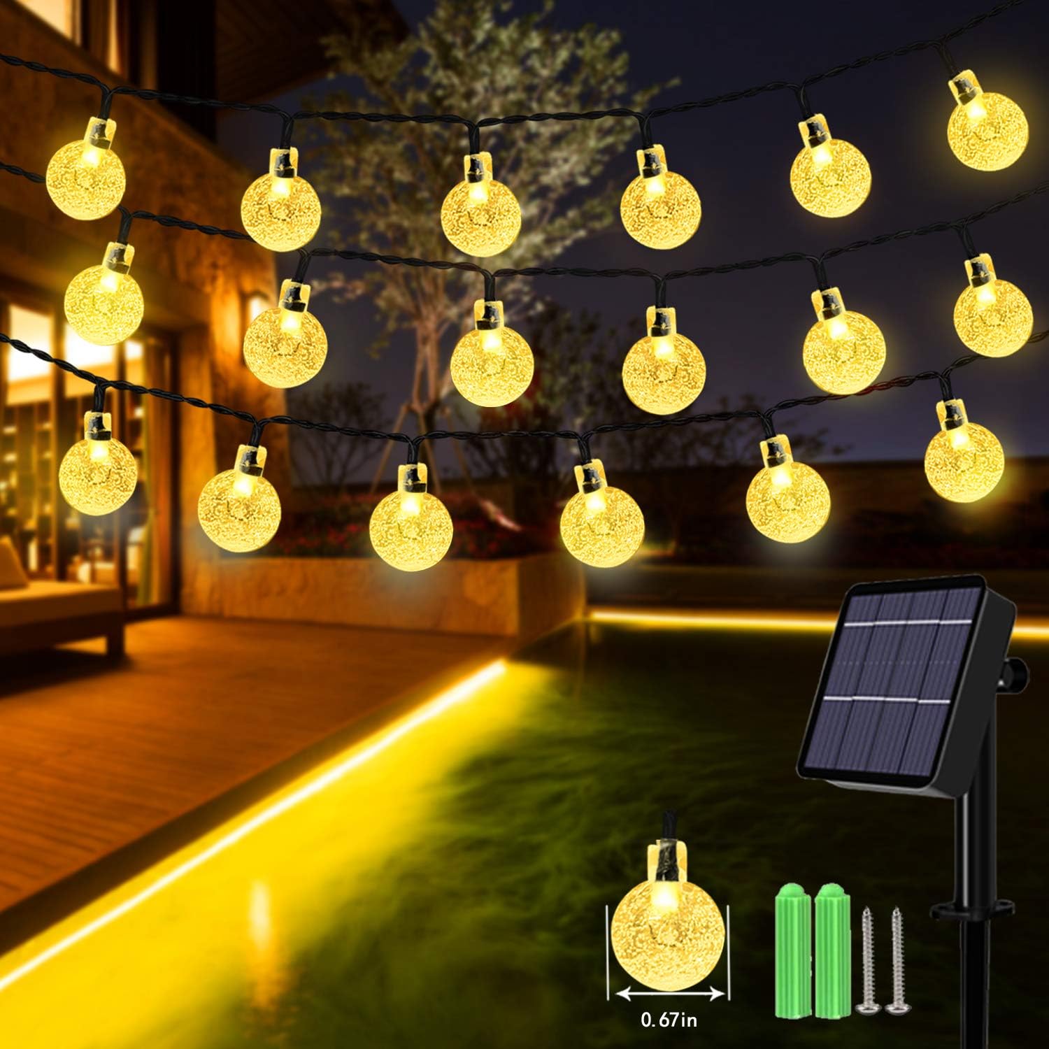 Solar String Lights, 59Ft 100 LED Globe String Lig...