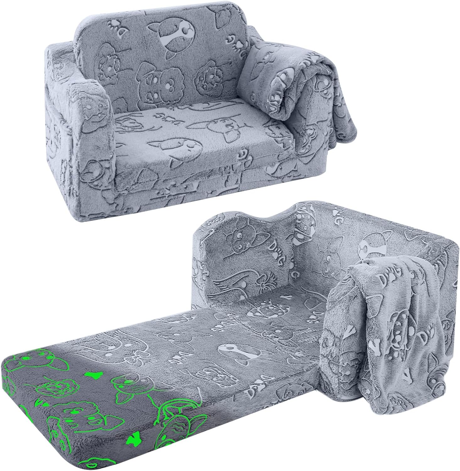 MeMoreCool Kids Couch, Toddler Fold Out Chair for Girls Boys, Glow in The Dark C...