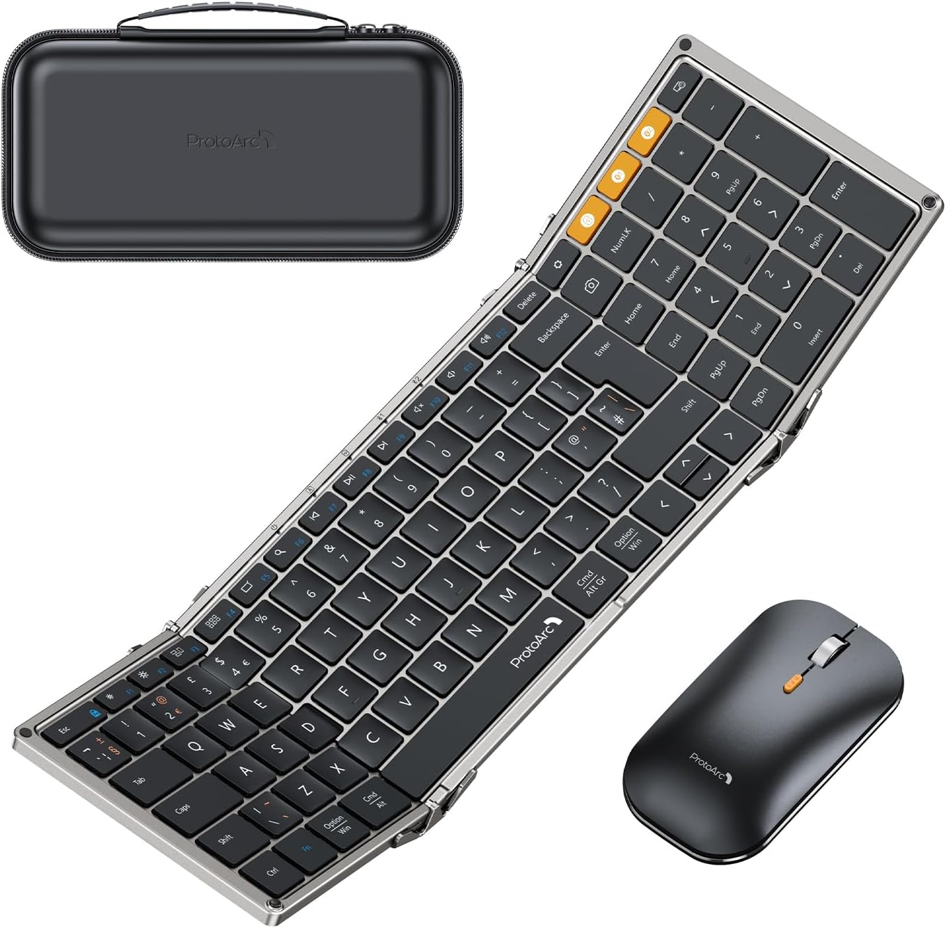 ProtoArc Foldable Keyboard and Mouse, XKM01 Folding Bluetooth Keyboard Mouse Com...