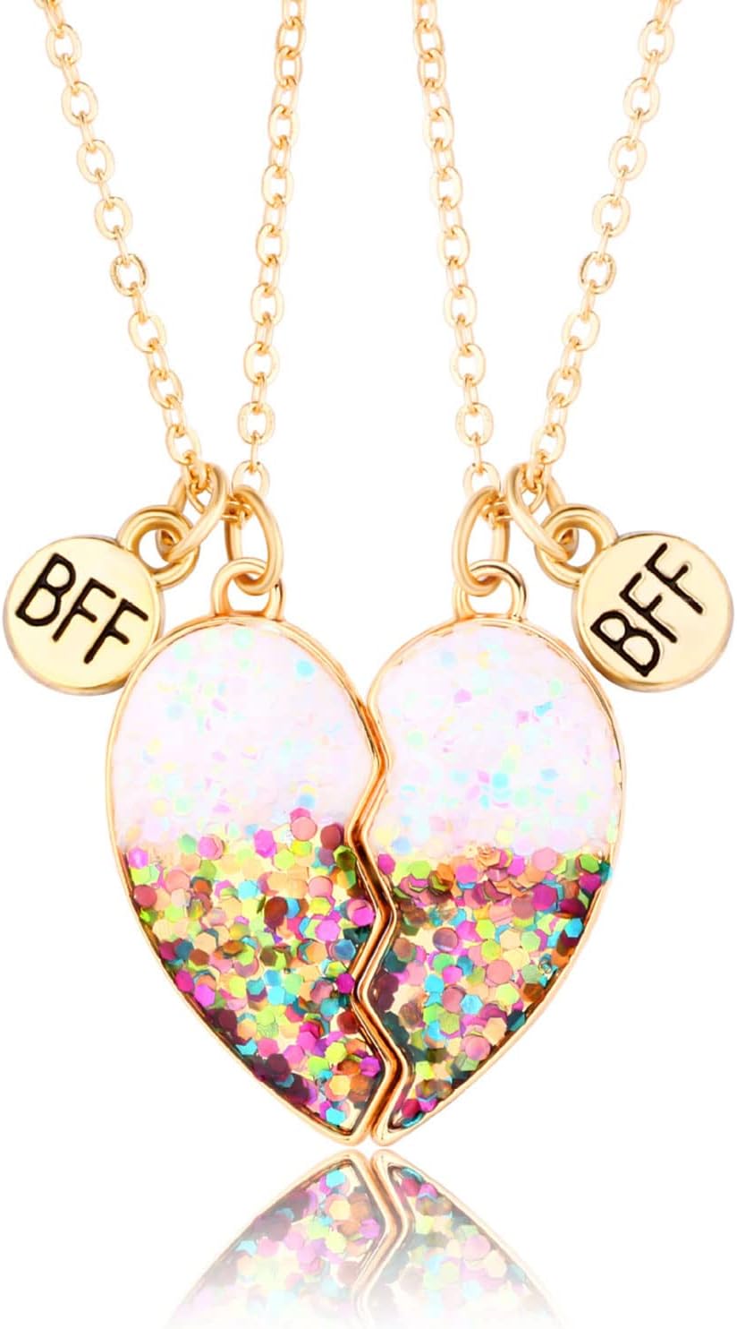 CERSLIMO Best Friend Necklace Rainbow Heart Friendship Necklace, Matching Bff Ne...