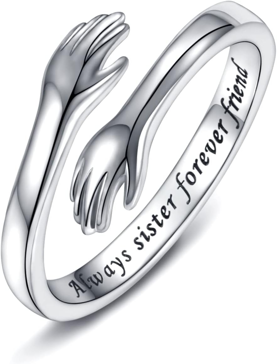 925 Sterling Silver Hug Rings for Women, I Love You Forever Love You Mother Gift...