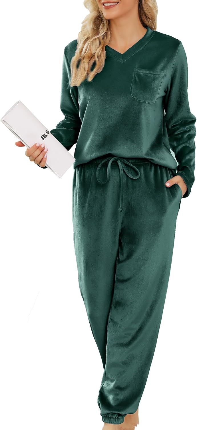 Lovasy Women's Fleece Pyjamas Sets Warm Fluffy Pjs with Pockets for Winter Dark...