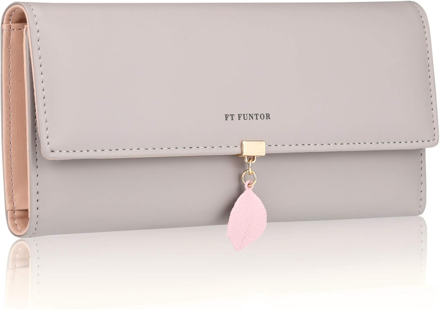 FT FUNTOR 𝐅𝐓 𝐅𝐔𝐍𝐓𝐎𝐑 PU Leather Wallet for Women RFID Blocking Ladies Leaf Pendan...