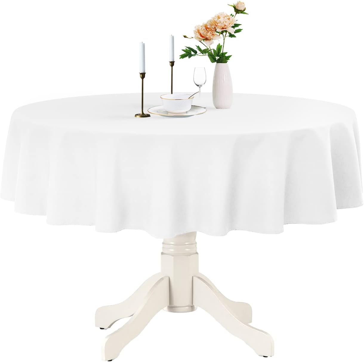 Romanstile White round Table cloth,water resistant und Stain Resistant Washable...