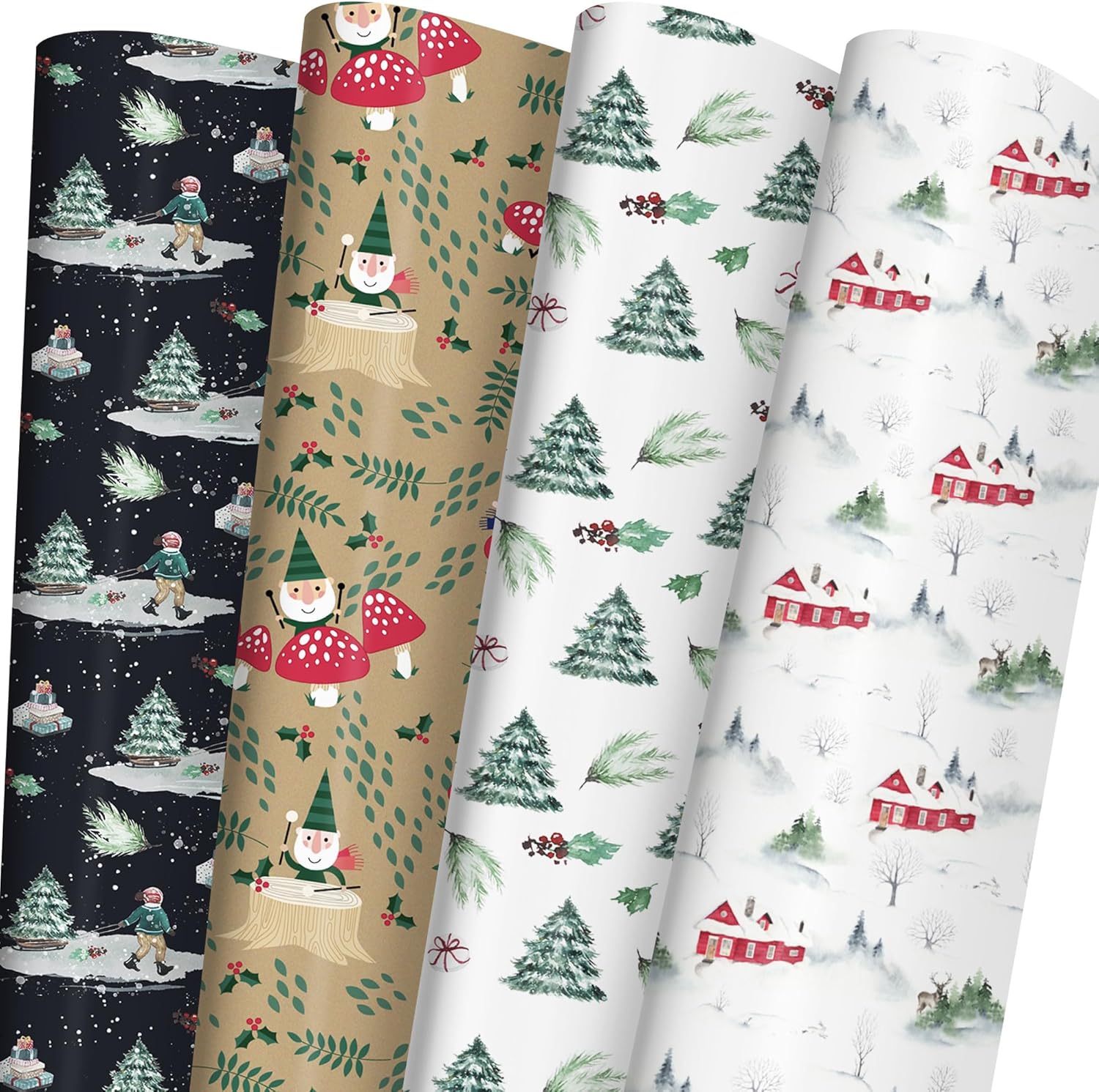 SaringSwoon Rustic Christmas Wrapping Paper for Kids, Adults - Winter Xmas Water...