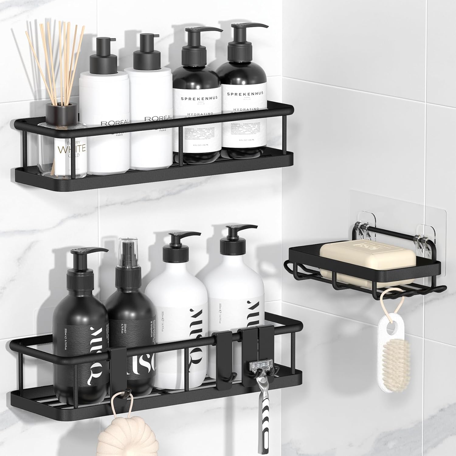 YASONIC Shower Caddy Adhesive, No Drill Bathroom Shower Organizers, with Removab...