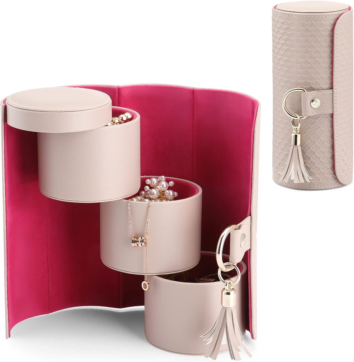 Vlando Travel Jewellery Case, Faux Leather Jewellery Rolls Jewellery Organiser f...