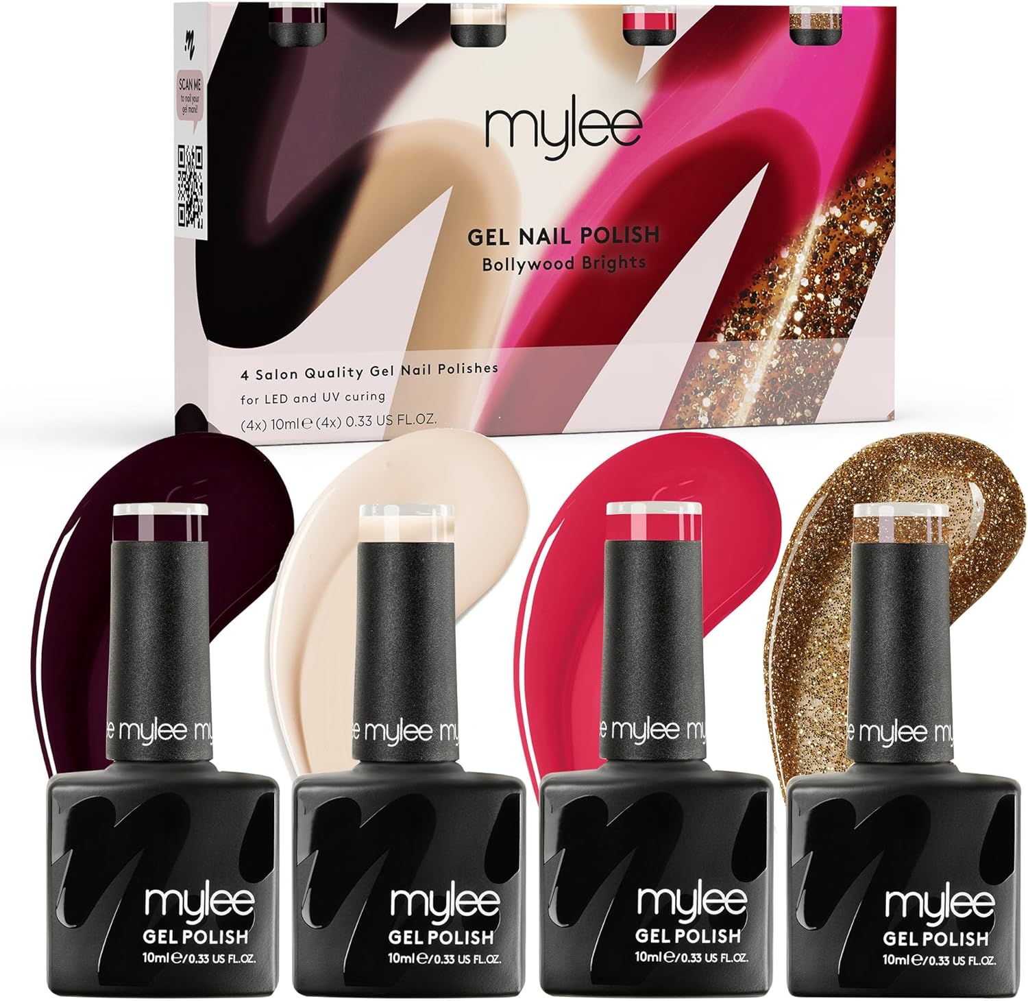 Mylee Gel Nail Polish Quad Set 4x10ml [Bollywood Brights] UV/LED Soak-Off Nail A...