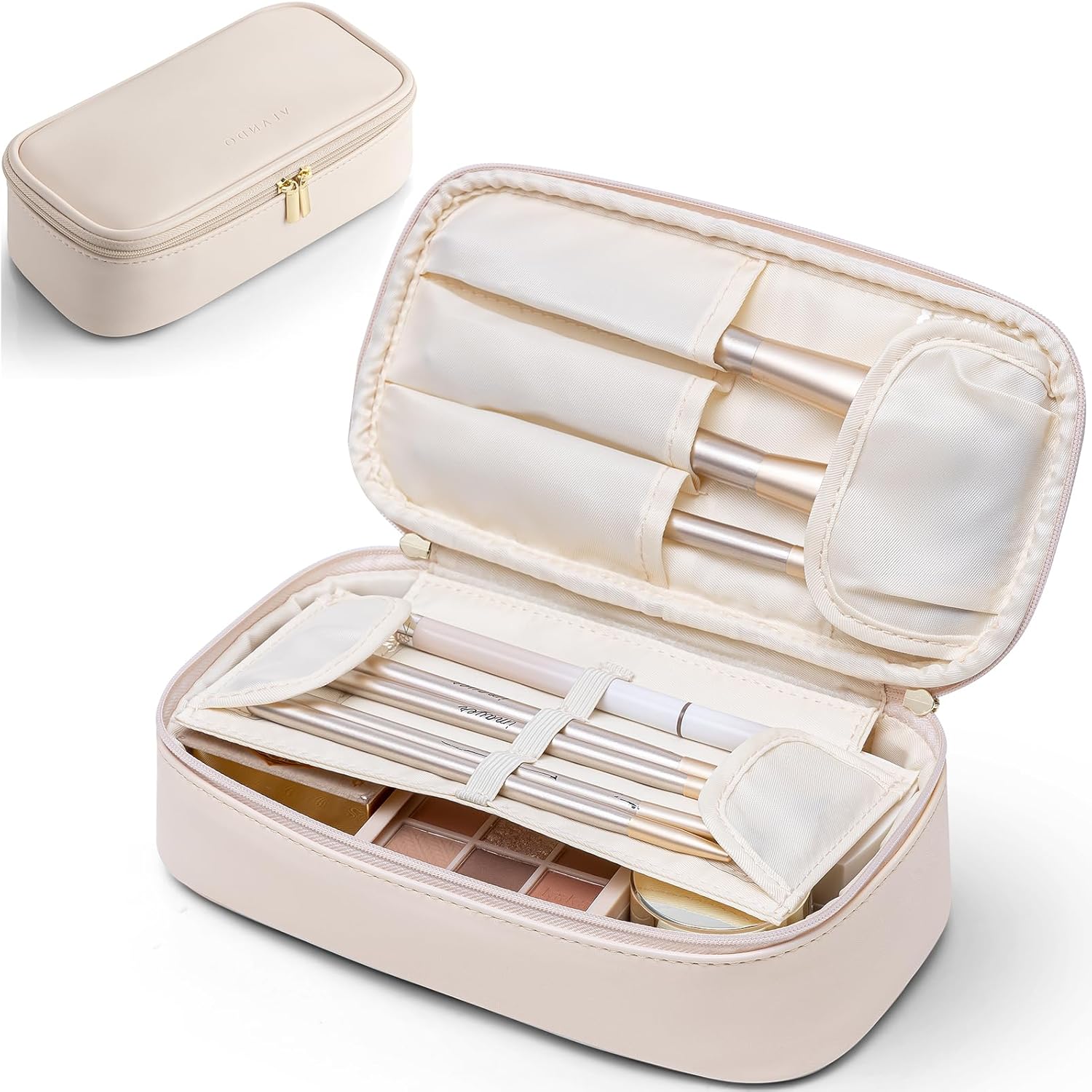 Vlando Makeup Bag with Brush Compartment, Large Size PU Leather Travel Cosmetic...