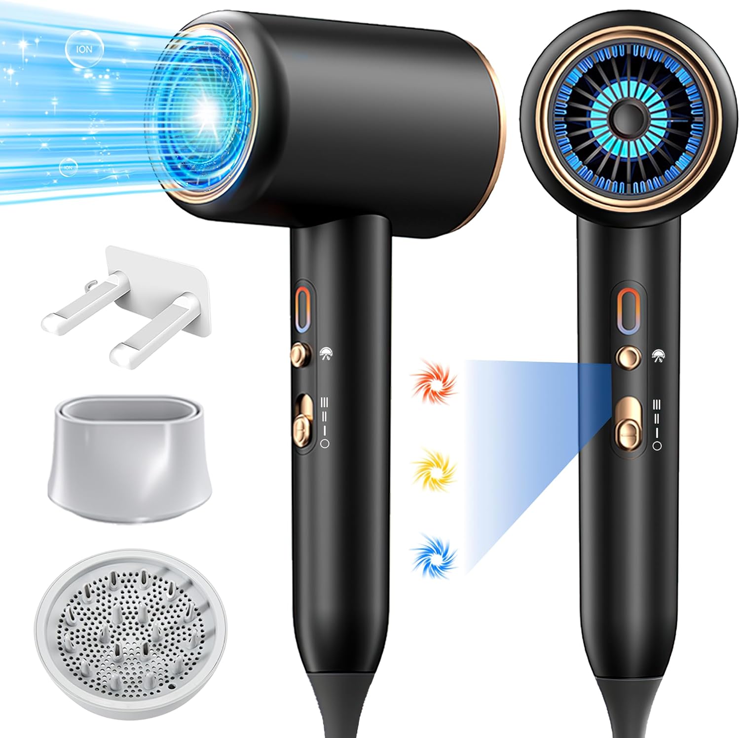 Ionic Hair Dryer,Blow Dryer, with Diffuser & Concentrator Nozzle,Secadora de Pel...