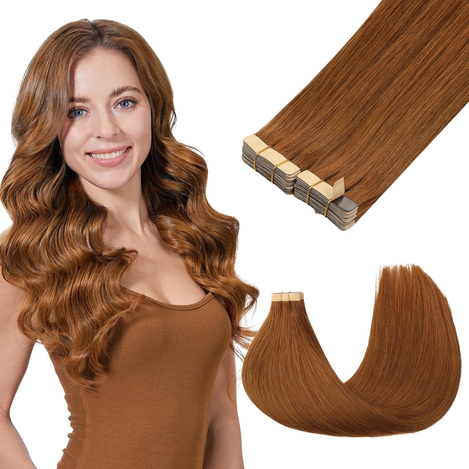 GOO GOO Tape in Hair Extensions Human Hair, 350 Copper, 18inch 100g 40pcs, Thick...