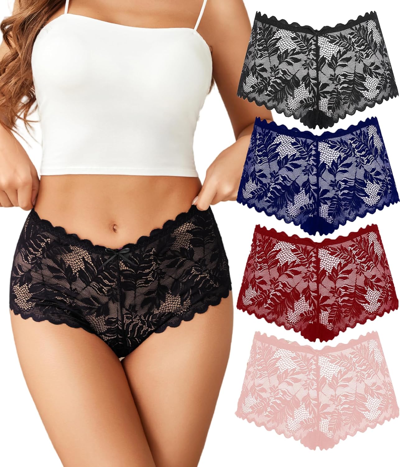 Avidlove Sexy Women's Underwear Floral Lace Boyshort Panties High Waist Cheeky P...