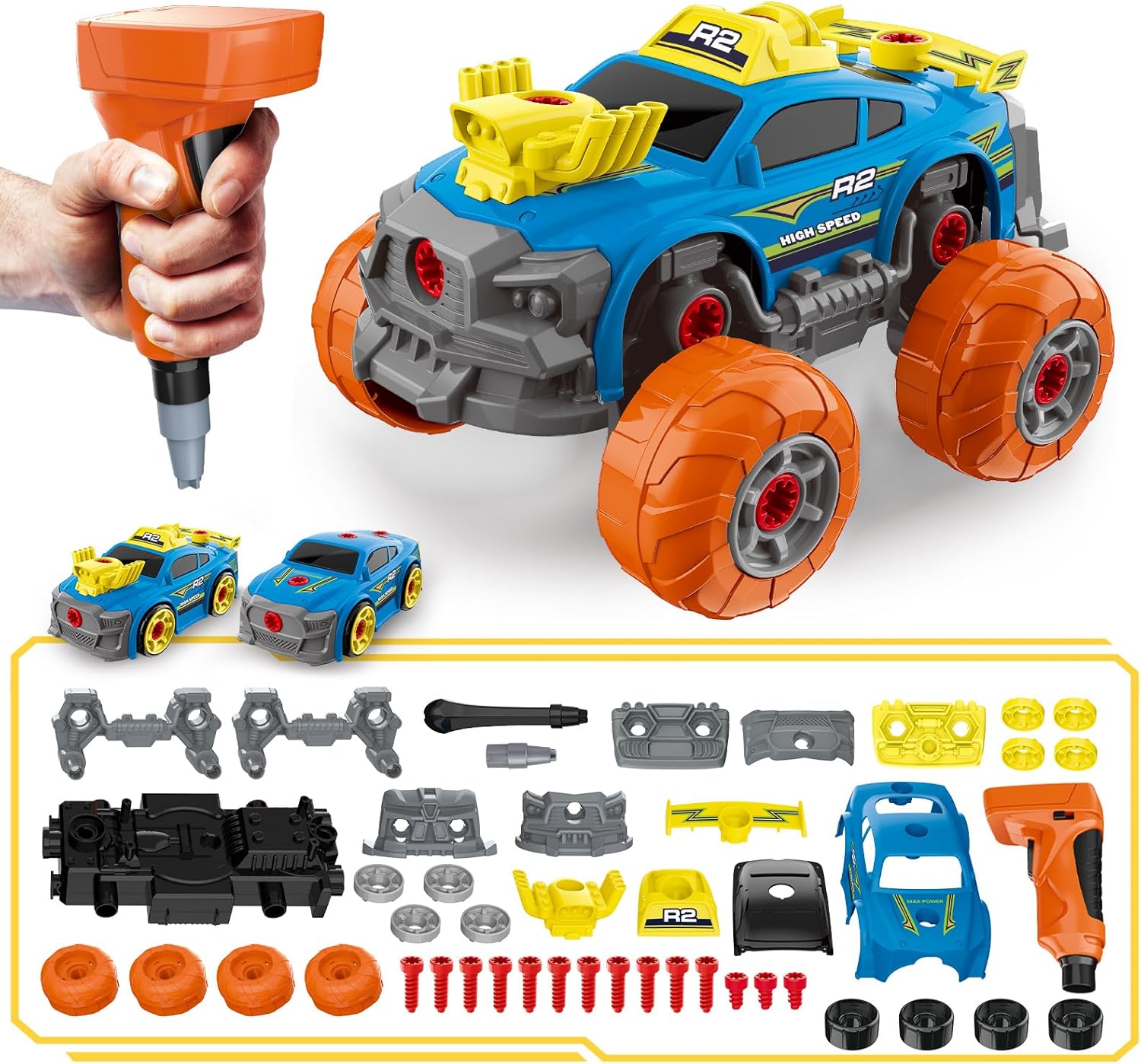 Pup Go 3-in-1 Take Apart Car for Boys with Electric Drill, 46Pcs Construction To...