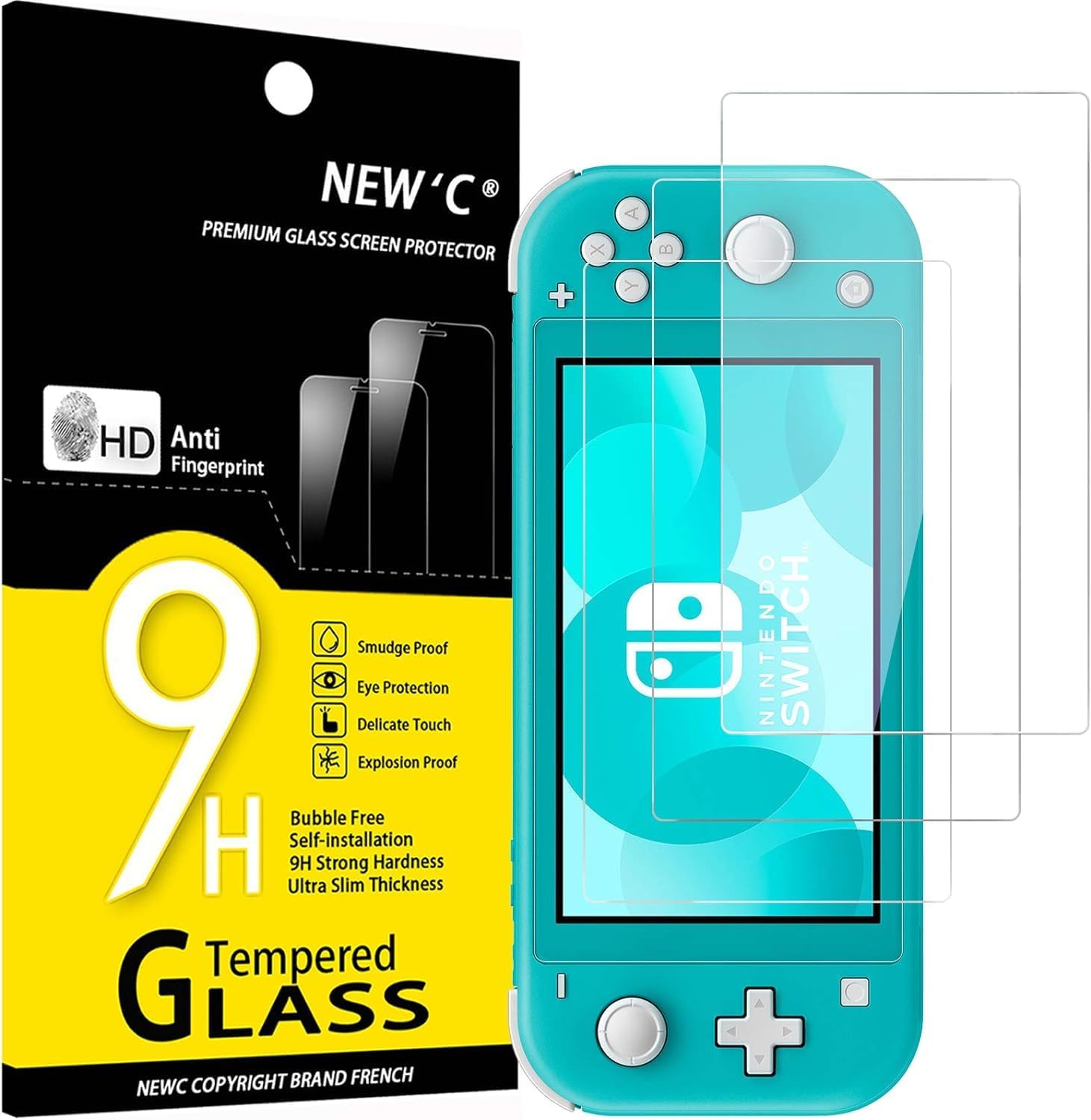 NEW'C 3 Pack Designed for Nintendo Switch lite Screen Protector Tempered Glass,...