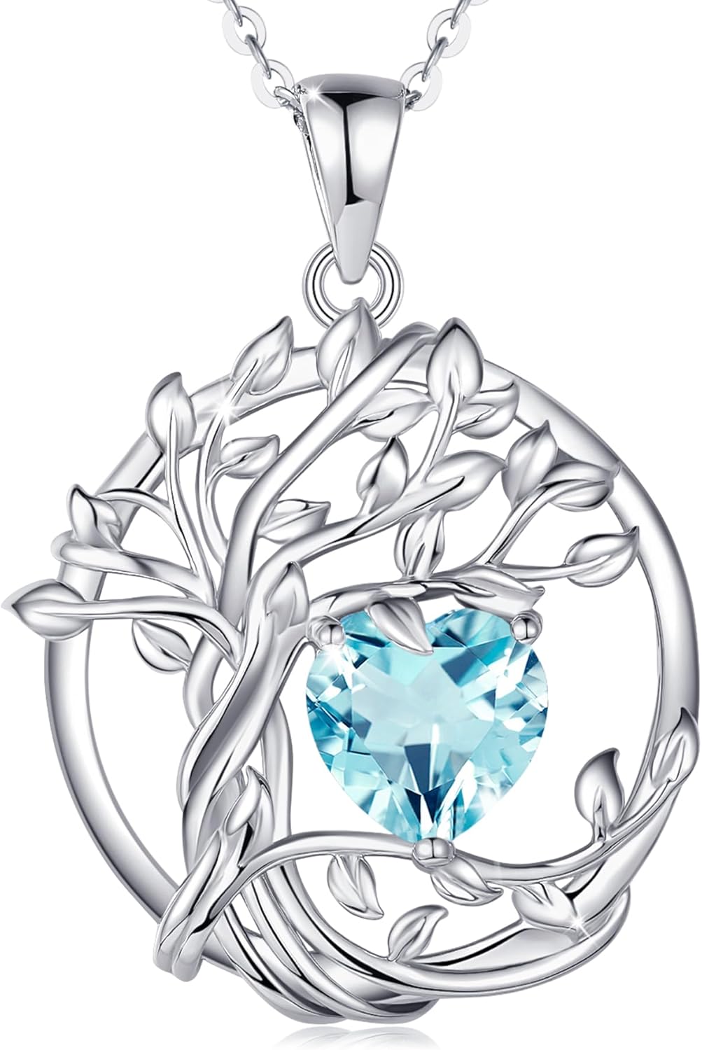 FANCIME Tree of life Birthstone necklace Sterling Silver Pendant Birthstone Neck...