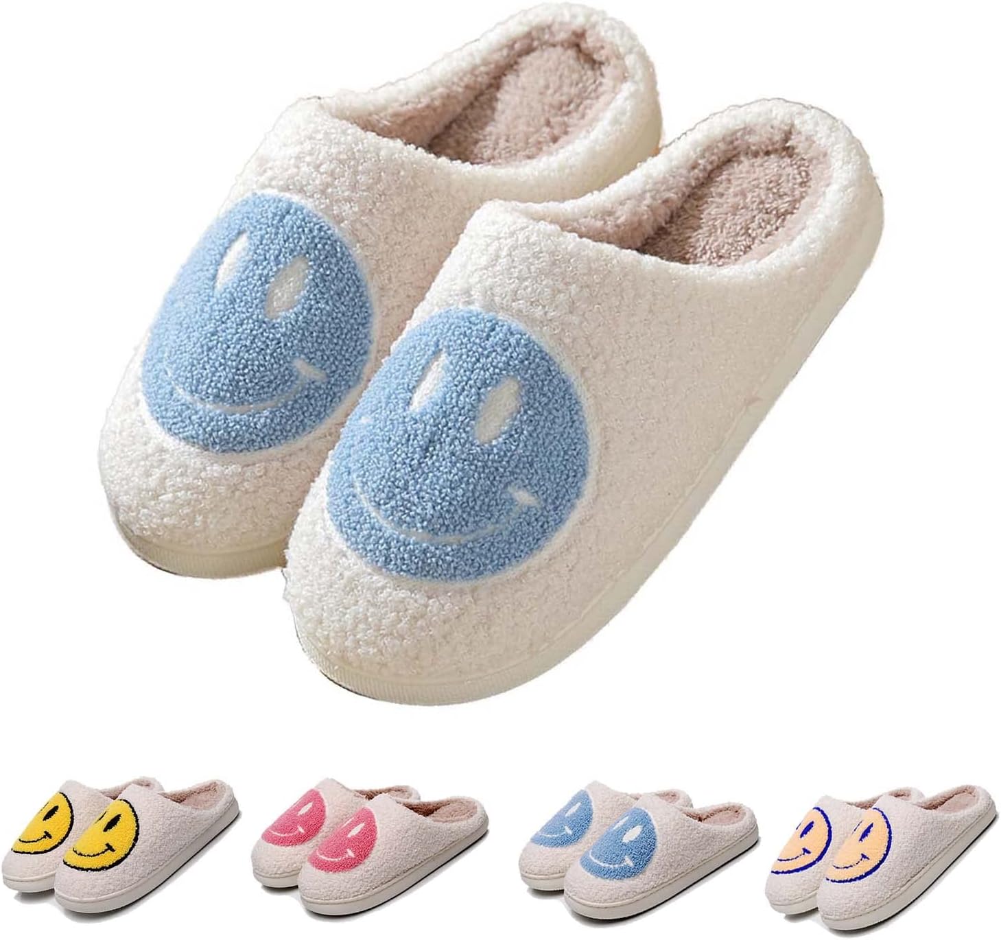 FACAXEDRE Smile Face Slippers Indoor Outdoor,Smile Happy Face Slippers,Retro Sli...