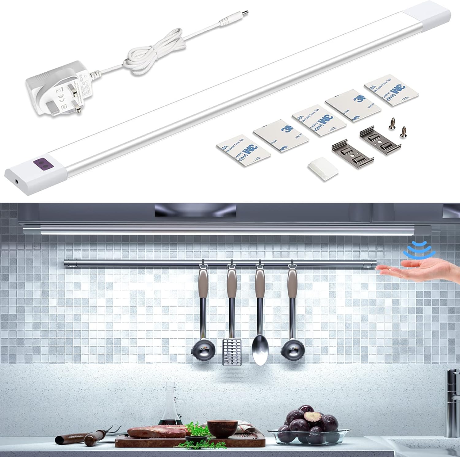 WOBANE Under Counter Lighting,Touchless Hand Wave Activated,60cm Dimmable Panel,...